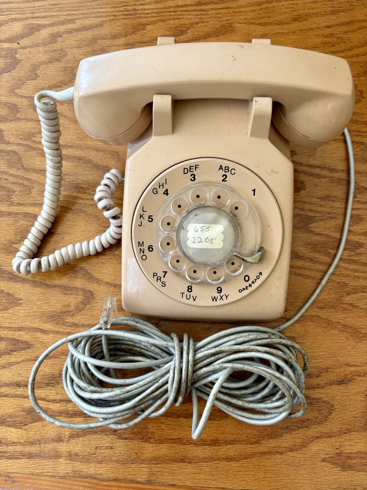 Vintage ITT 500 Rotary Desk Telephone Beige W/20’ Modular RJ11 Mounting Cord