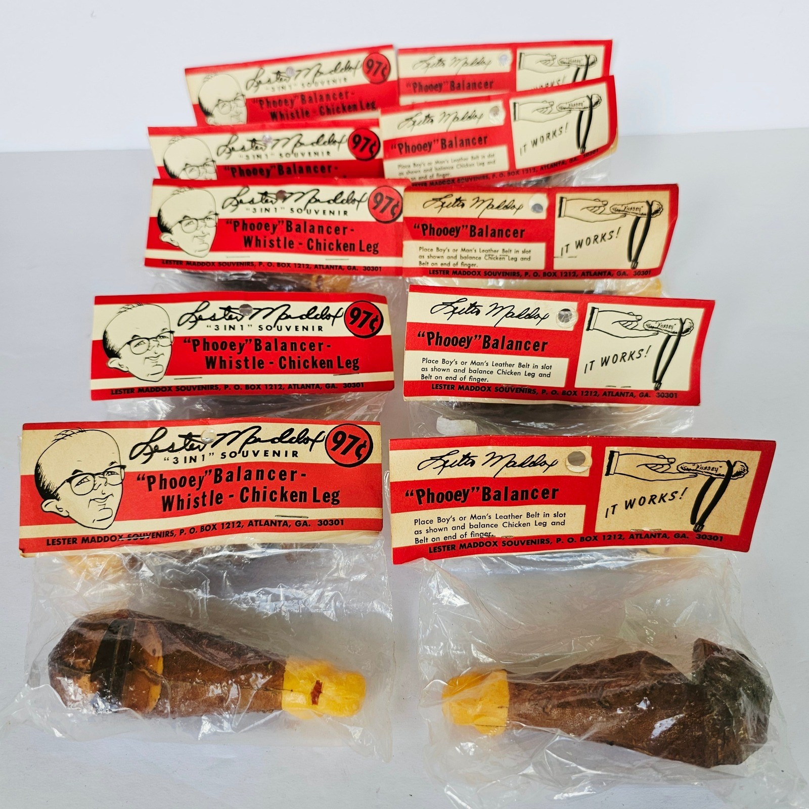 Vintage Lester Maddox Phooey Balancer Whistle Chicken Leg Lot of 10 Souvenir
