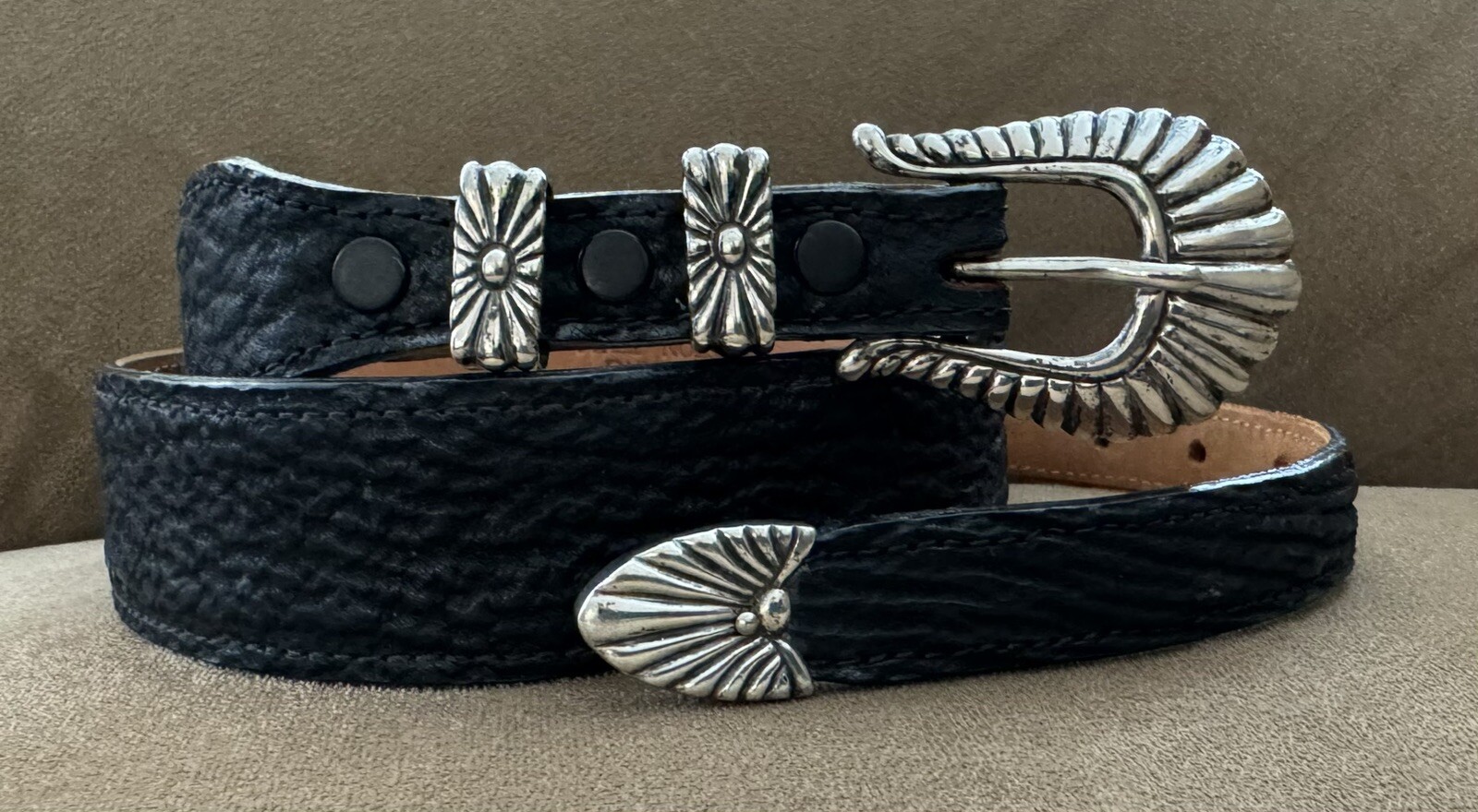 VTG Premium MAX LANG Complete 4 Pc Sterling Silver Ranger Belt Buckle Shark Belt