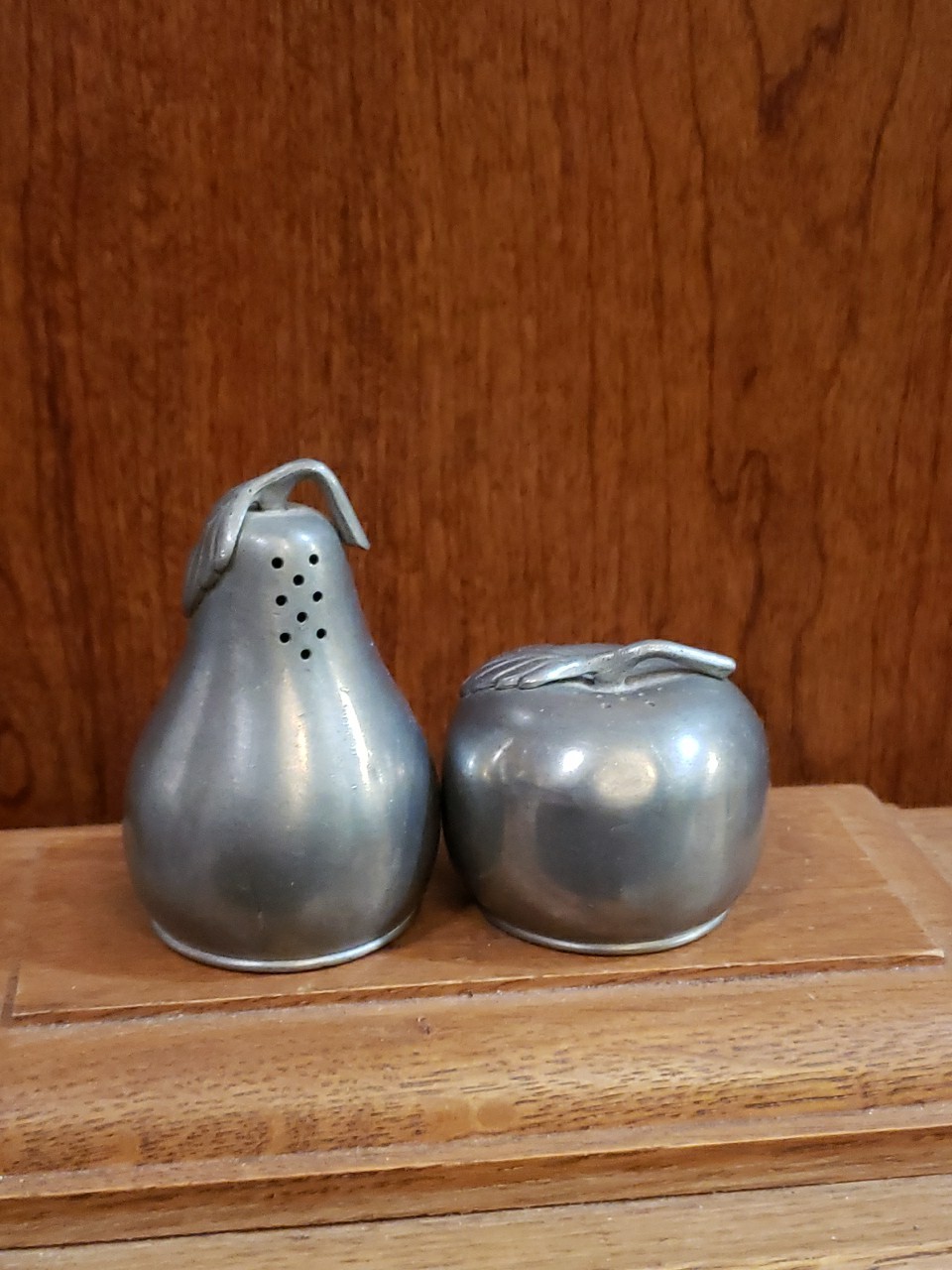 Vintage Miniature Pewter Apple & Pear Salt & Pepper Shaker Set