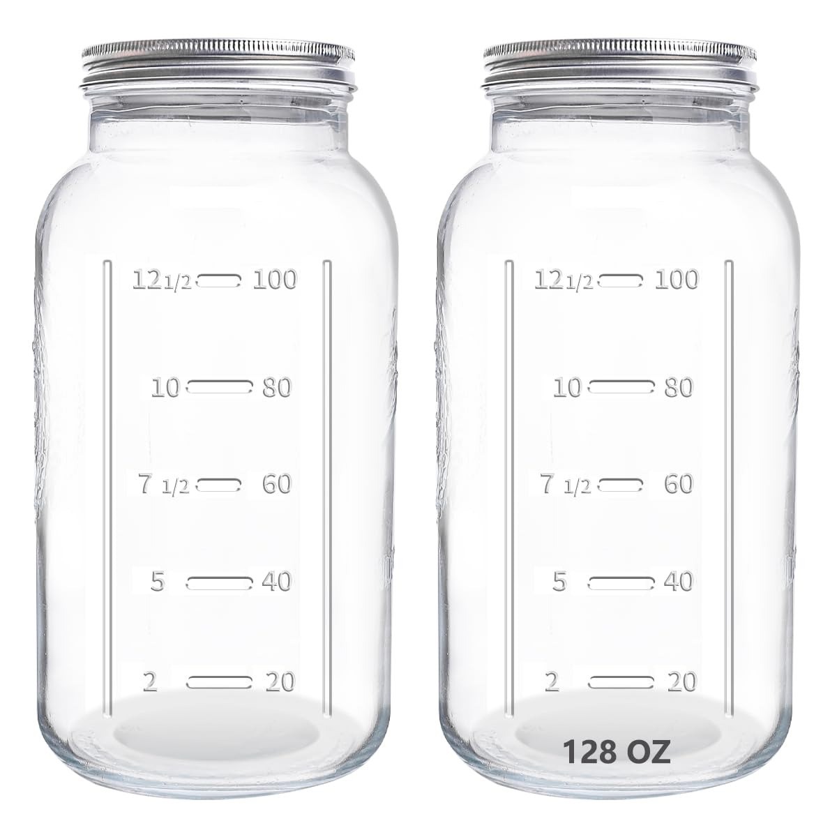 128 Oz Mason Jars Extra Wide Mouth 2 Pack 1 Gallon Glass Large Jars Airtight NEW