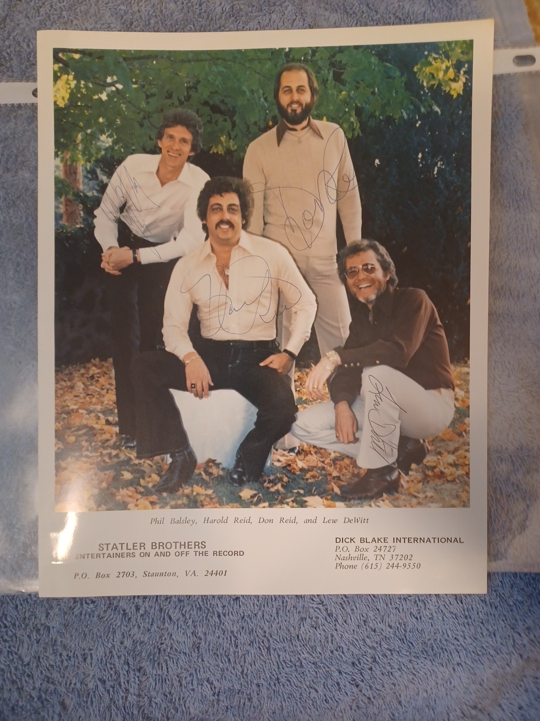 Statler Brothers Autographed Photo 8 X 10 Hand Signed By All 4 