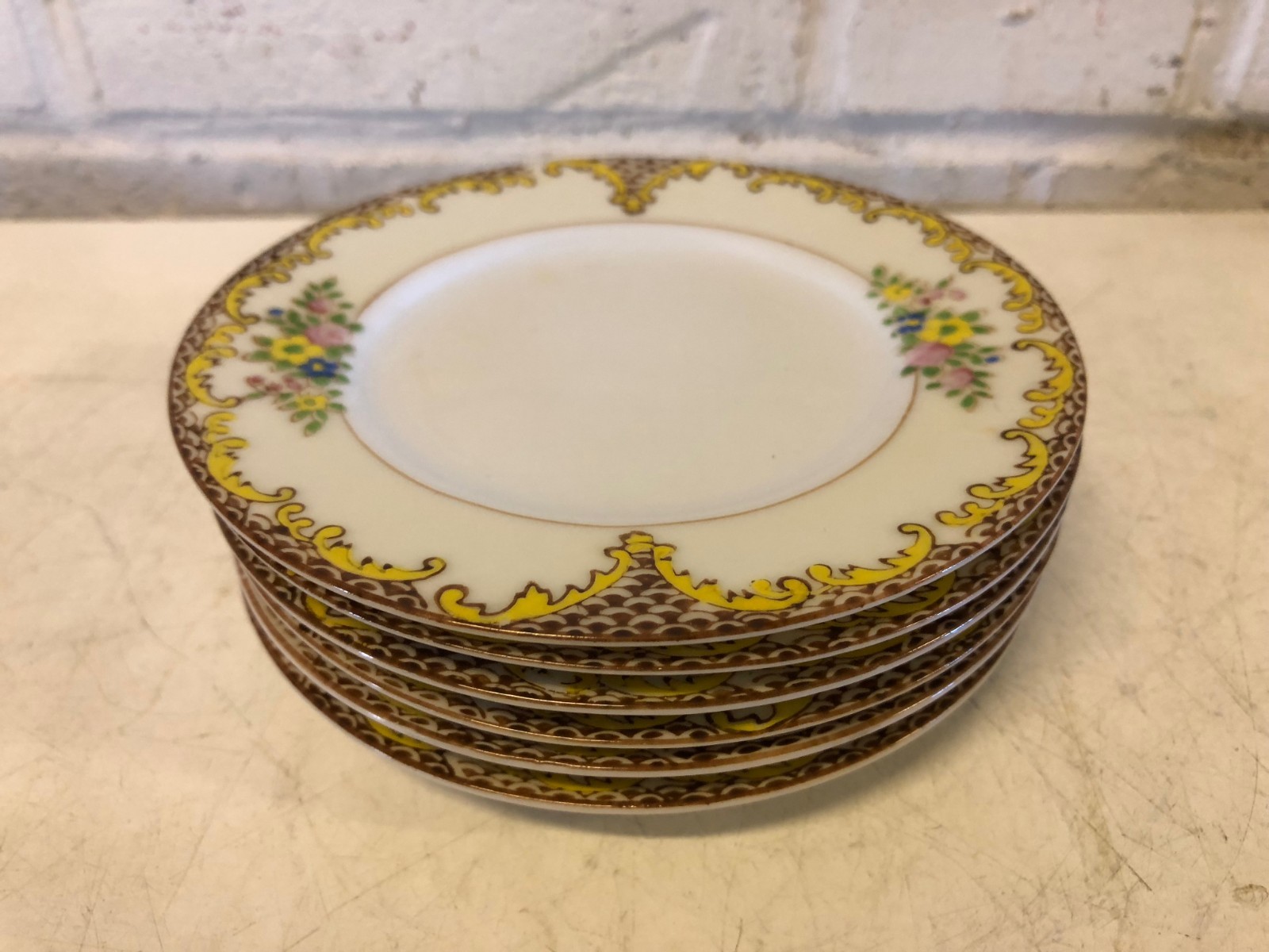 Vtg Possibly Ant Japanese Porcelain Hand Painted Set of 6 Plates Floral Dec.