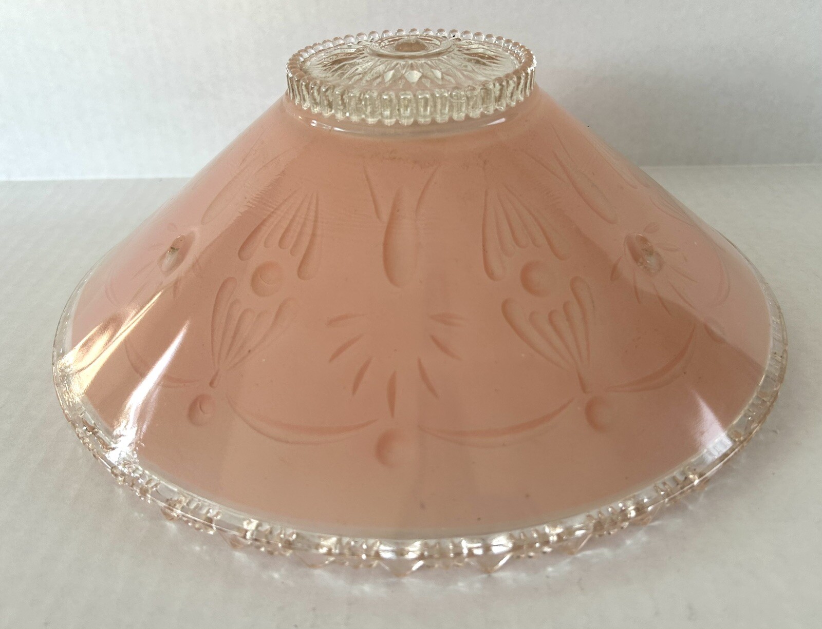 Antique Flush Mount Glass Lamp Shade Pink & Clear Embossed Design Art Deco Antique Flush Mount Glass Lamp Shade Pink & Clear Embossed Design Art Deco