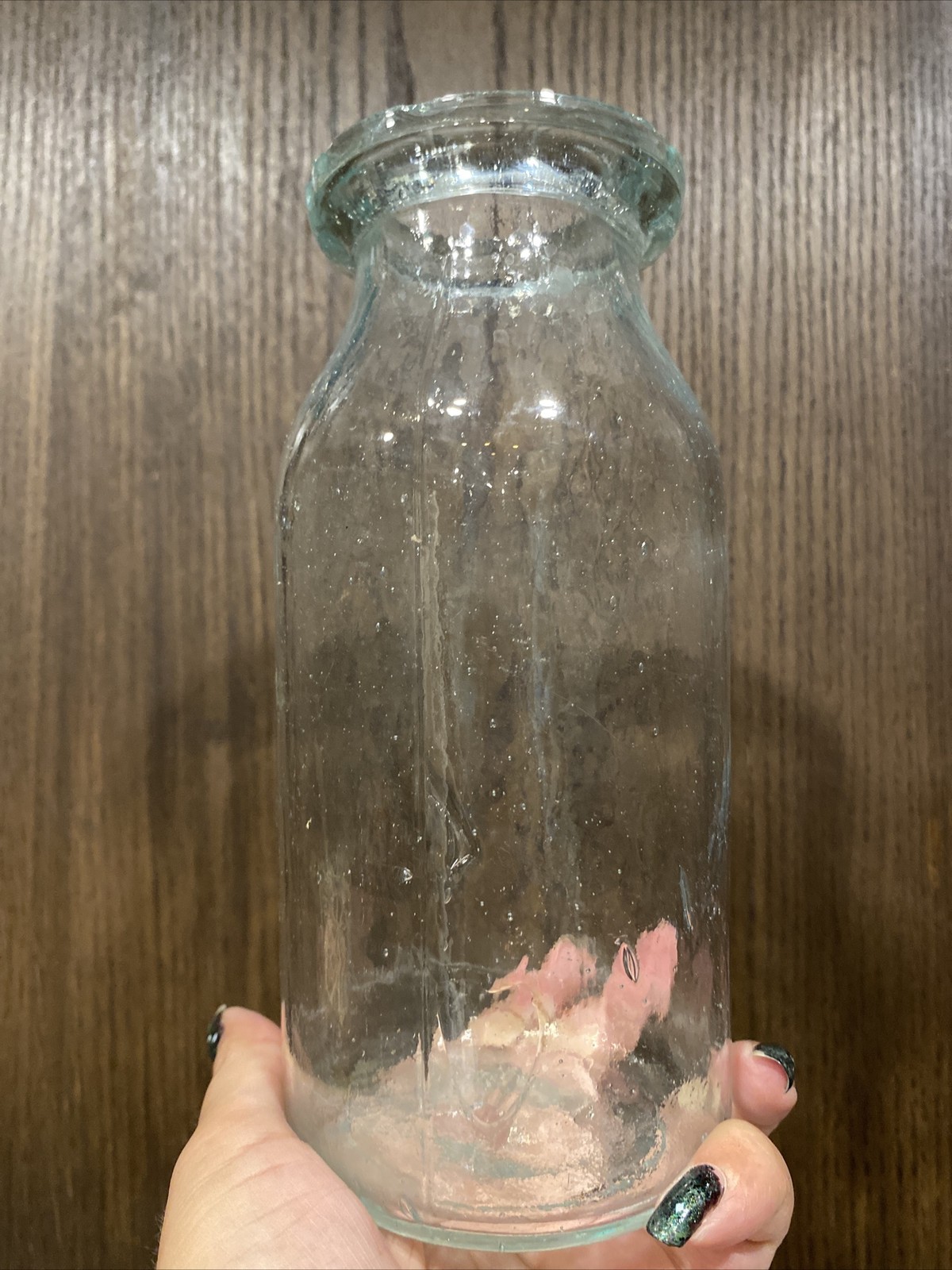 Antique Clear Quart Size Wax Sealer Canning Fruit Jar With Imperfections~Bubbles