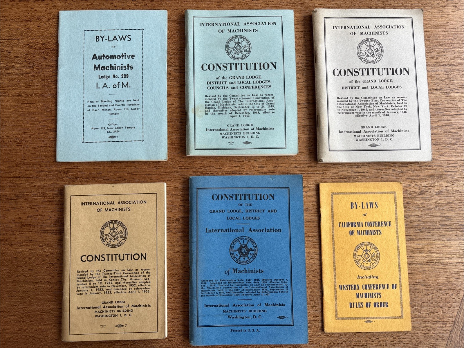 Lot of 6 IAM Constitutions & By‑Laws • 1937–1953 • Machinists Union Booklets