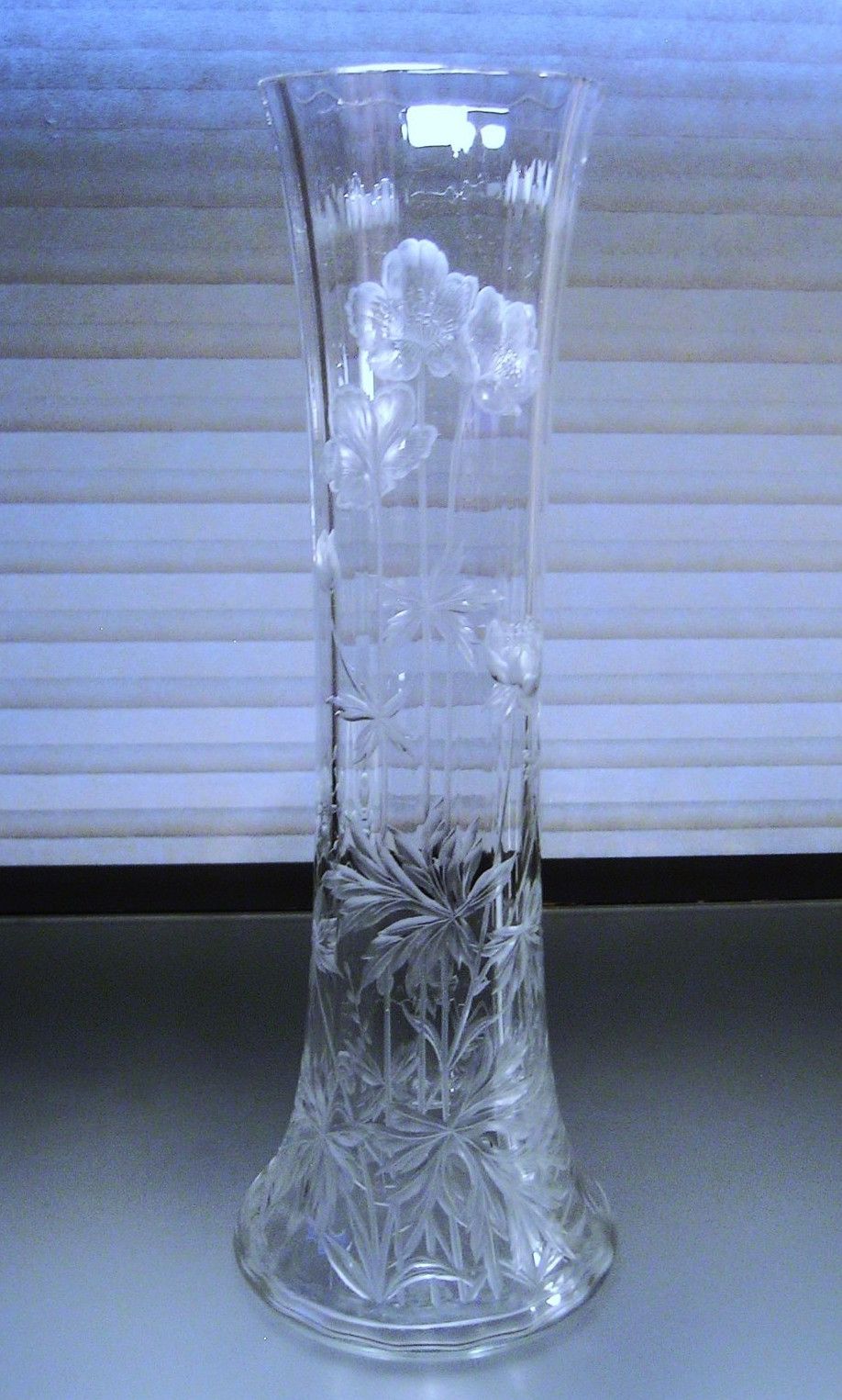Antique Baccarat Crystal Vase Engraved Flowers Venetian Ribbed