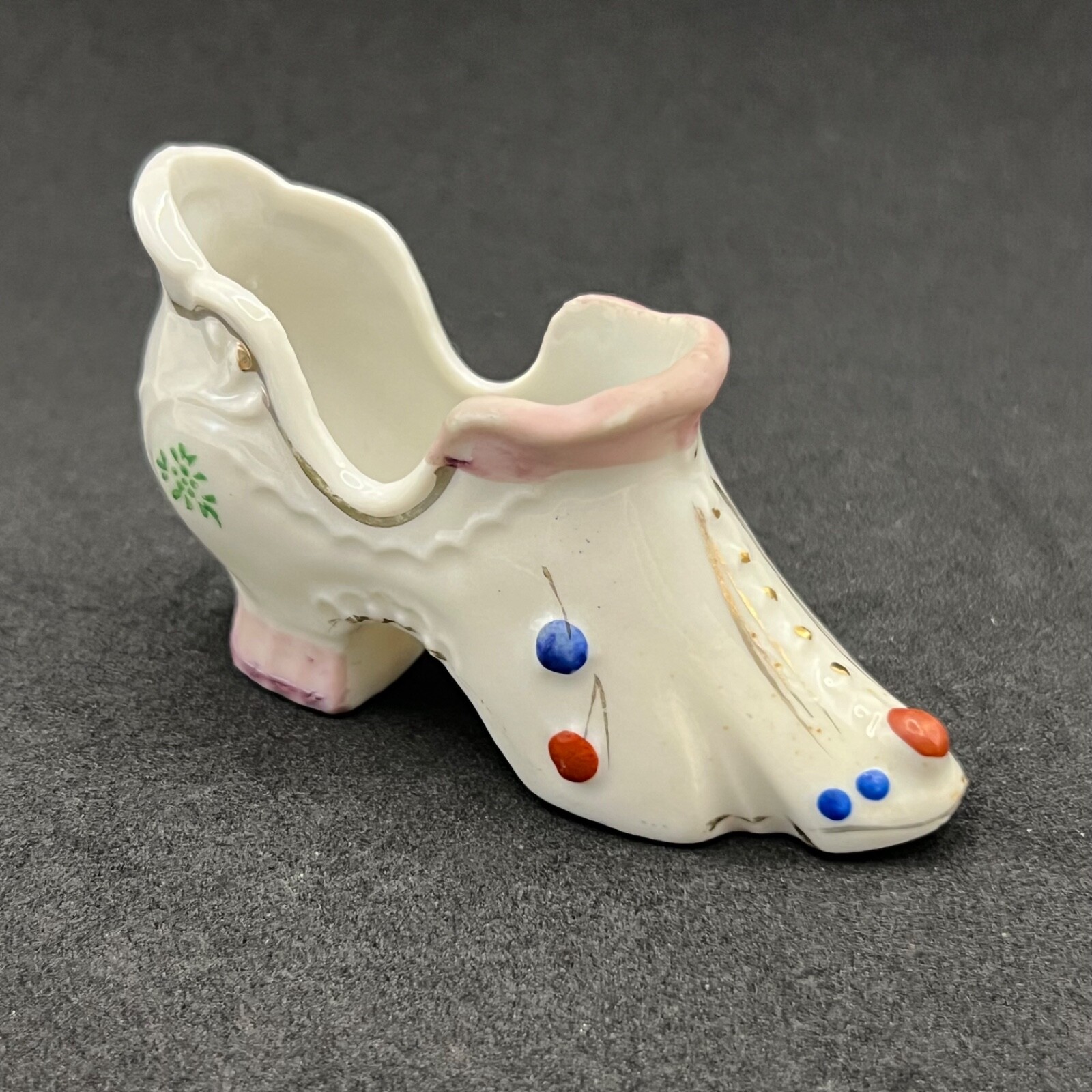 Vintage PICO Occupied Japan Mini High Heel Shoe Slipper Porcelain Rose Gold Trim