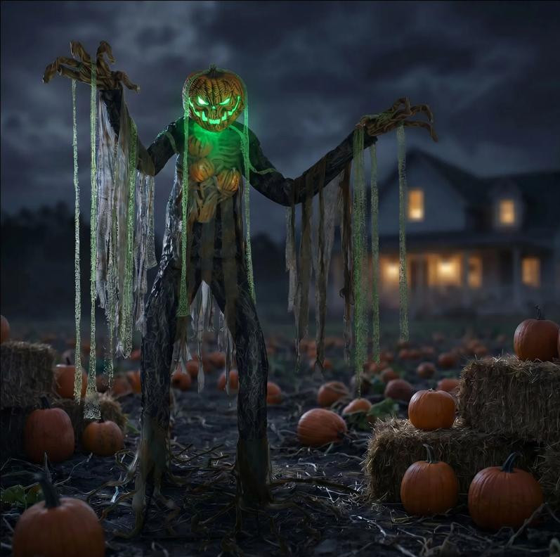 7 Ft Animated Scarecrow Halloween Decoration, Light-Up Sound Spooky Prop
