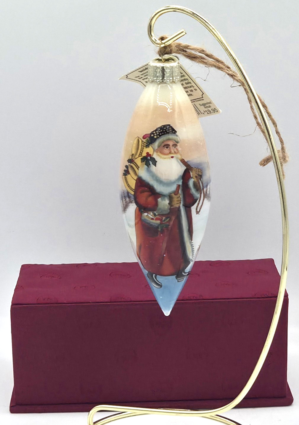 Vintage OWC Reverse Painted Santa Teardrop Glass Christmas Ornament Old World