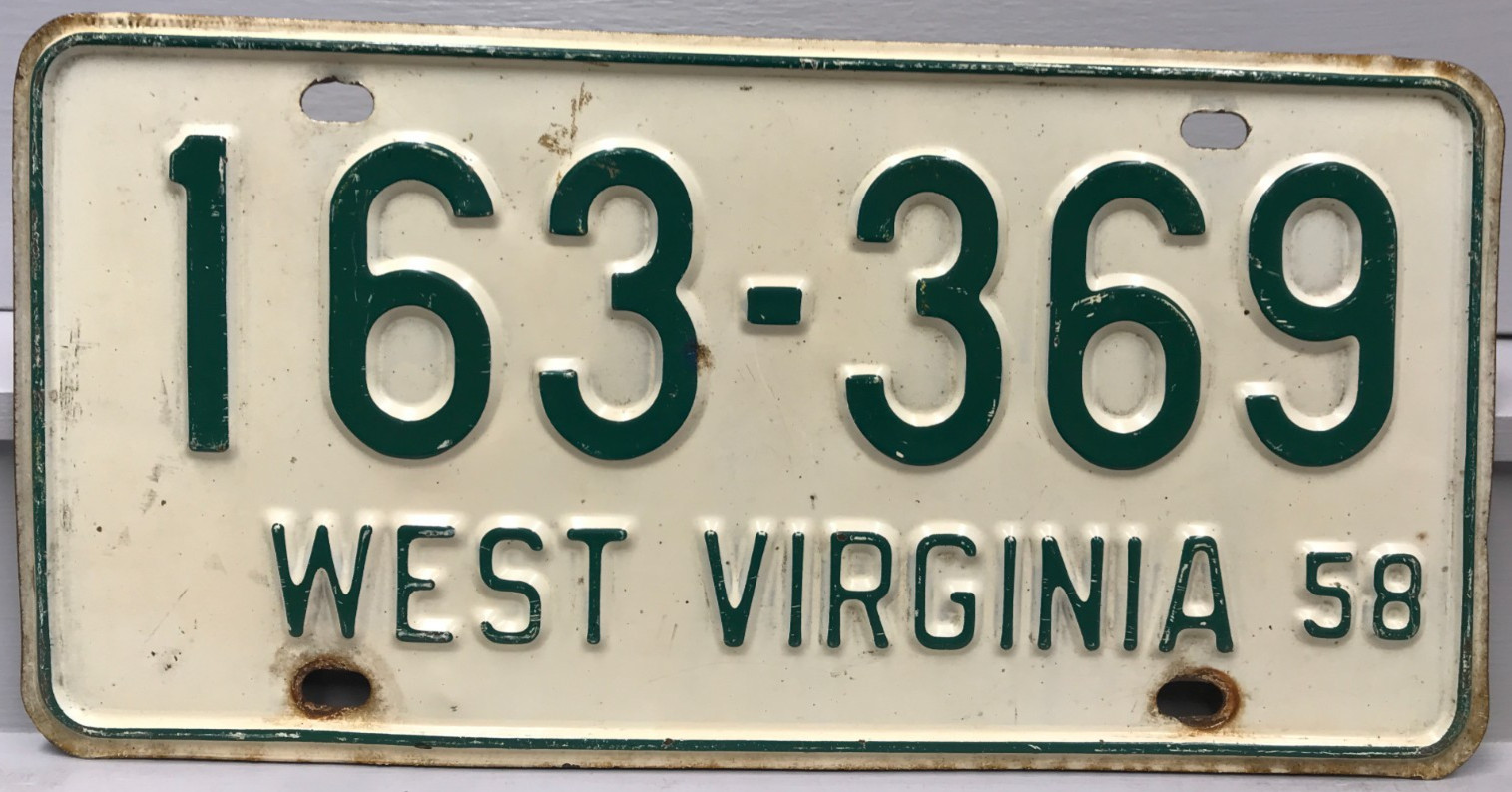 1958 West Virginia License Plate 163-369