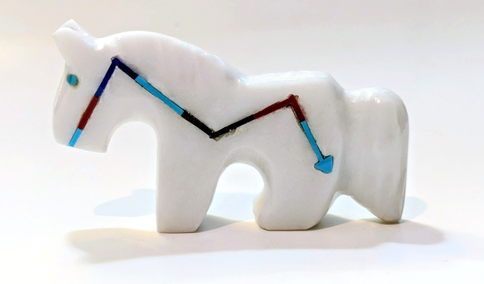 Zuni Fetish Horse by Bernard Laiwakete Marble w/ Lapis Coral Turq Heartline