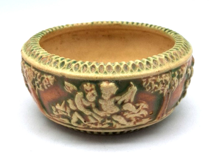 Antique 1916 Roseville Donatello Pottery Planter Pot Low Console Bowl Cherubs 5\