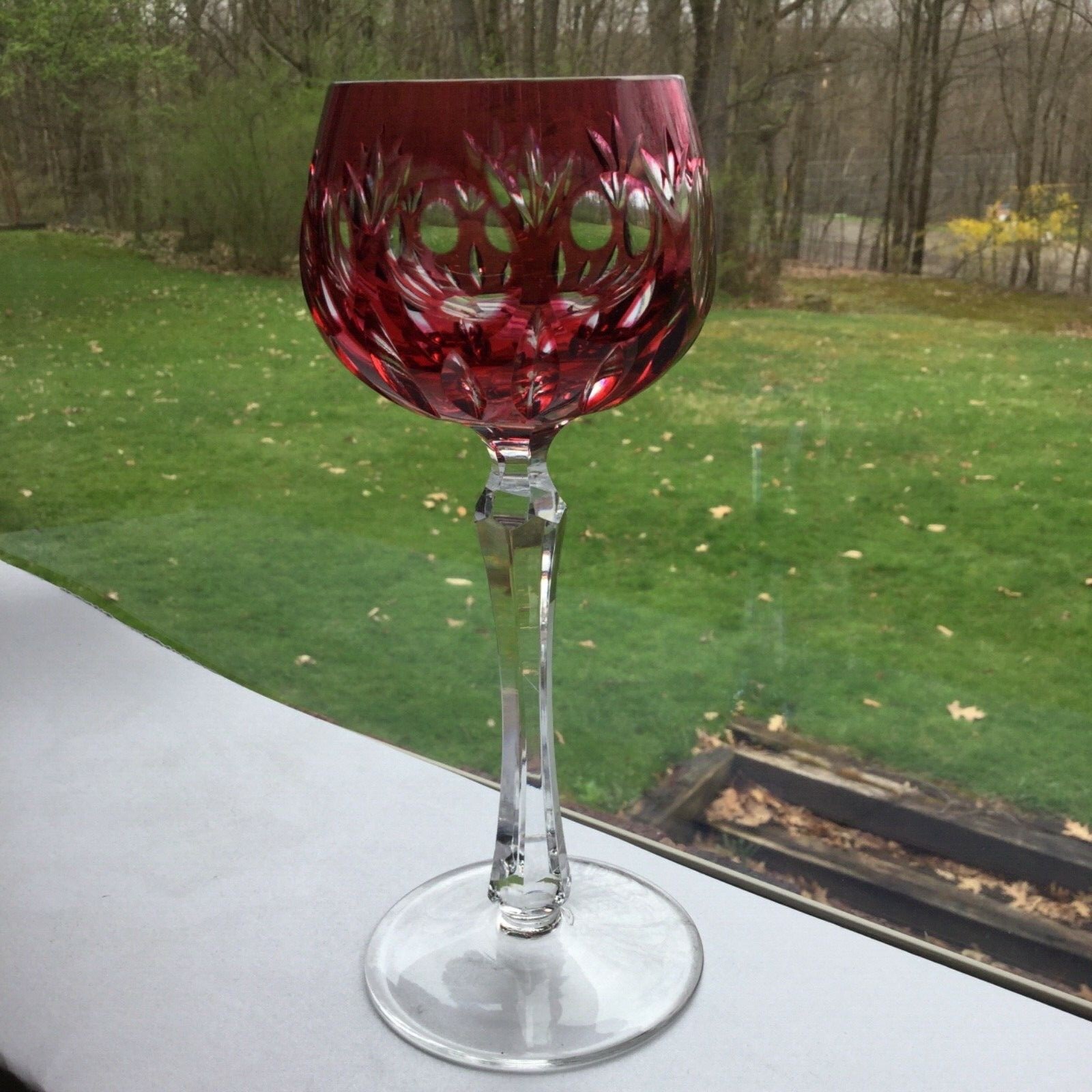 Ruby And Clear Cut Glass Vintage Wine Goblet