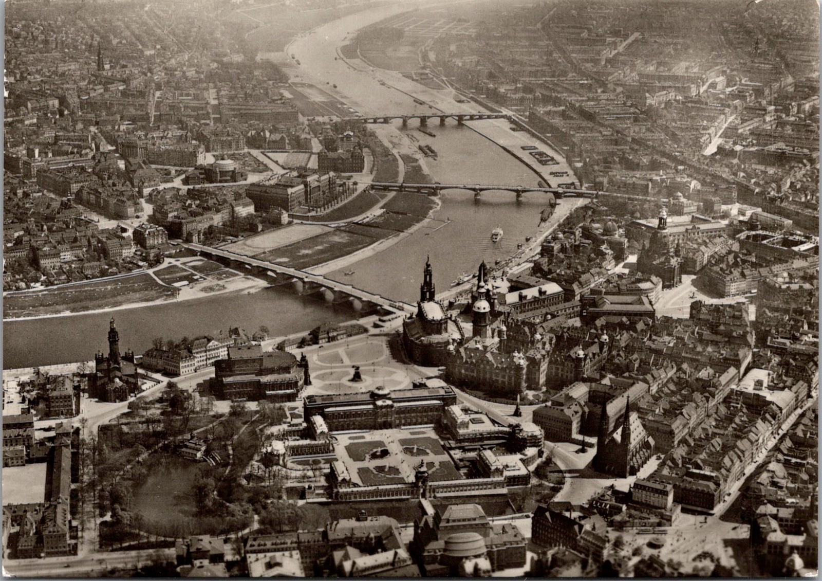 Aerial View Dresden Neustadt Altstadt Elbe River Real Photo RPPC Postcard