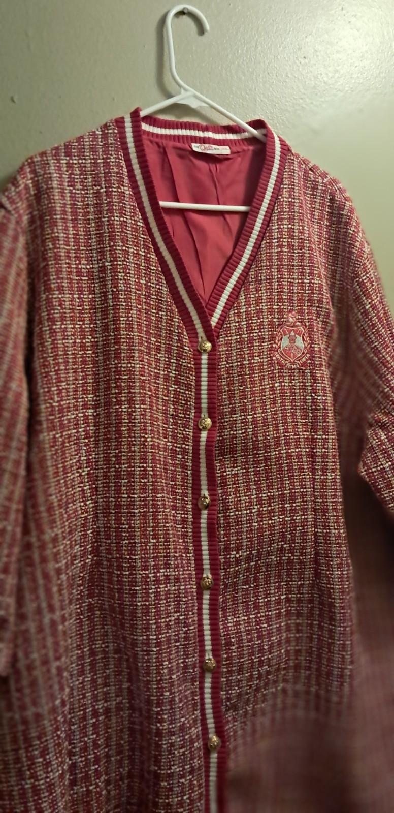 The Womens 3X Delta Box long Coat Red White Tweed Delta Sigma Theta Pre-owned