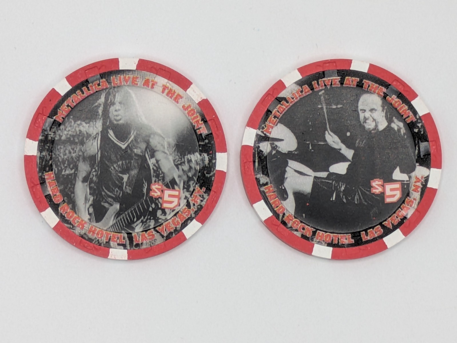 (2) $5 Hard Rock (LV) Casino Chips, Metallica (Trujillo/Ulrich), Uncirculated (2) $5 Hard Rock (LV) Casino Chips, Metallica (Trujillo/Ulrich), Uncirculated