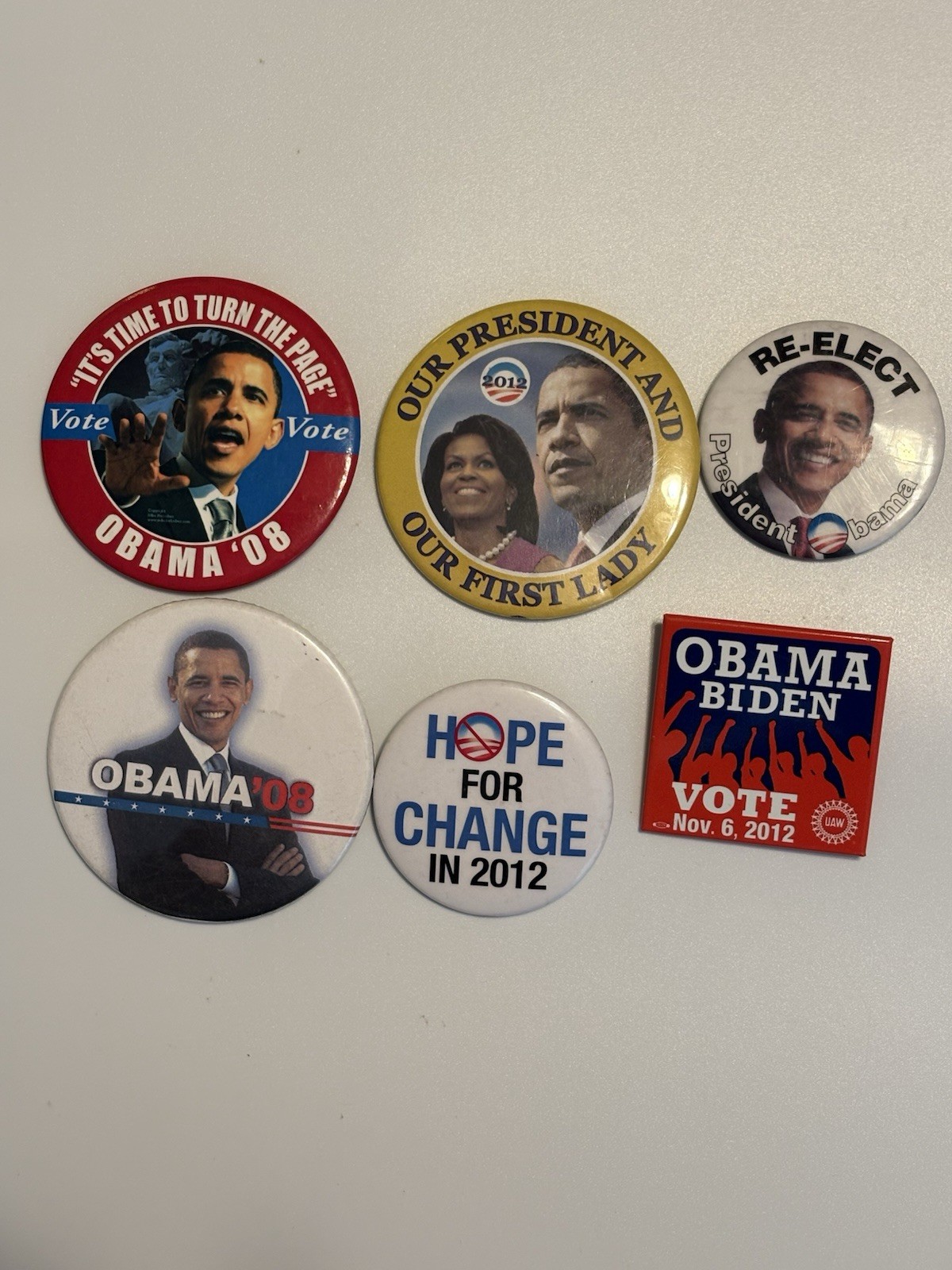 Vintage Obama Campaign Buttons 2008 2012 6-Piece Political Memorabilia Lot