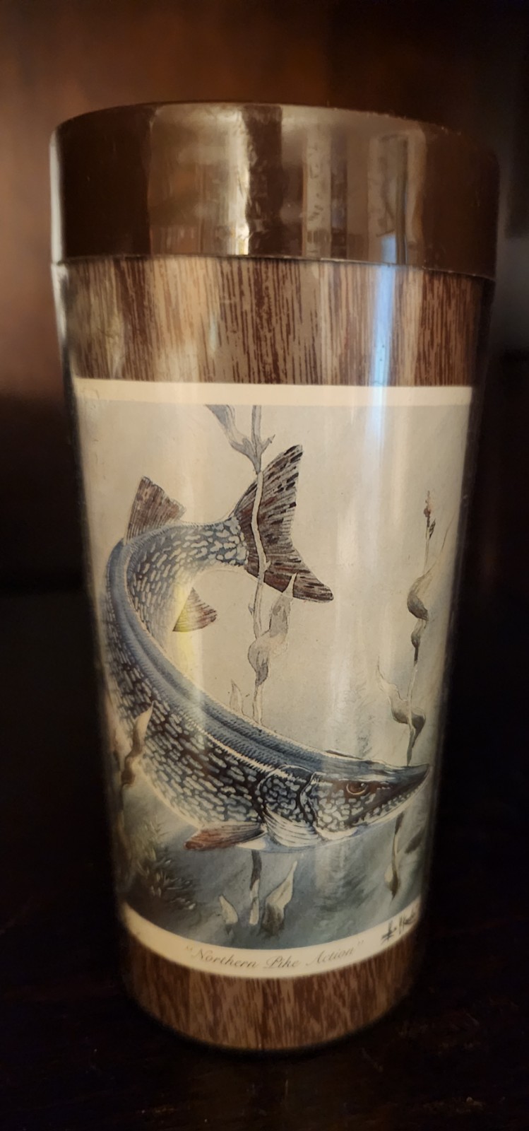 Thermo Serv Plastic Vintage 1979 Northern Pike Fish Cup Mug Glass Fishing Kouba