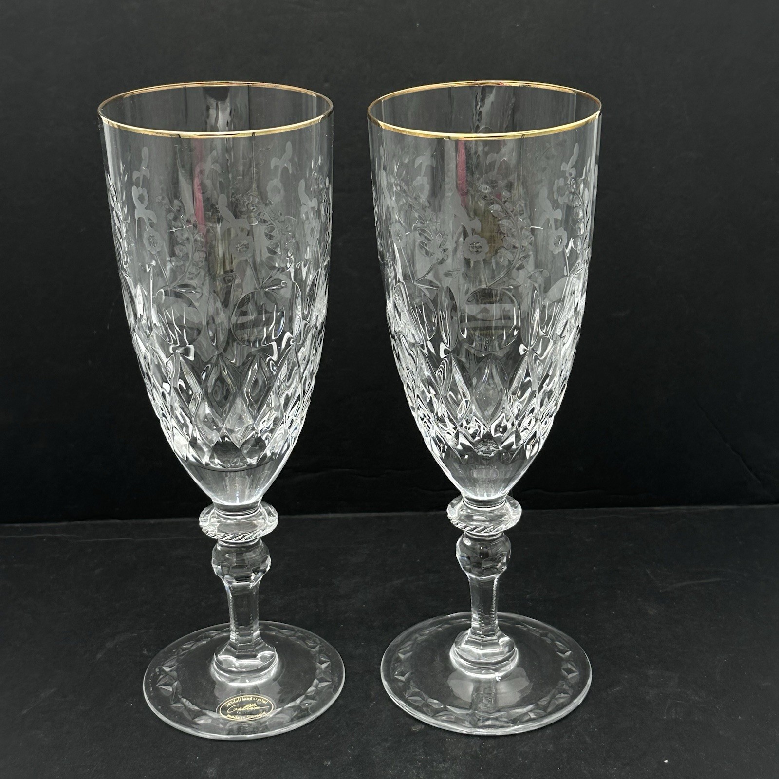 2 ROGASKA GALLIA CRYSTAL ICE TEA  GLASSES Gold Rim 9-5/8
