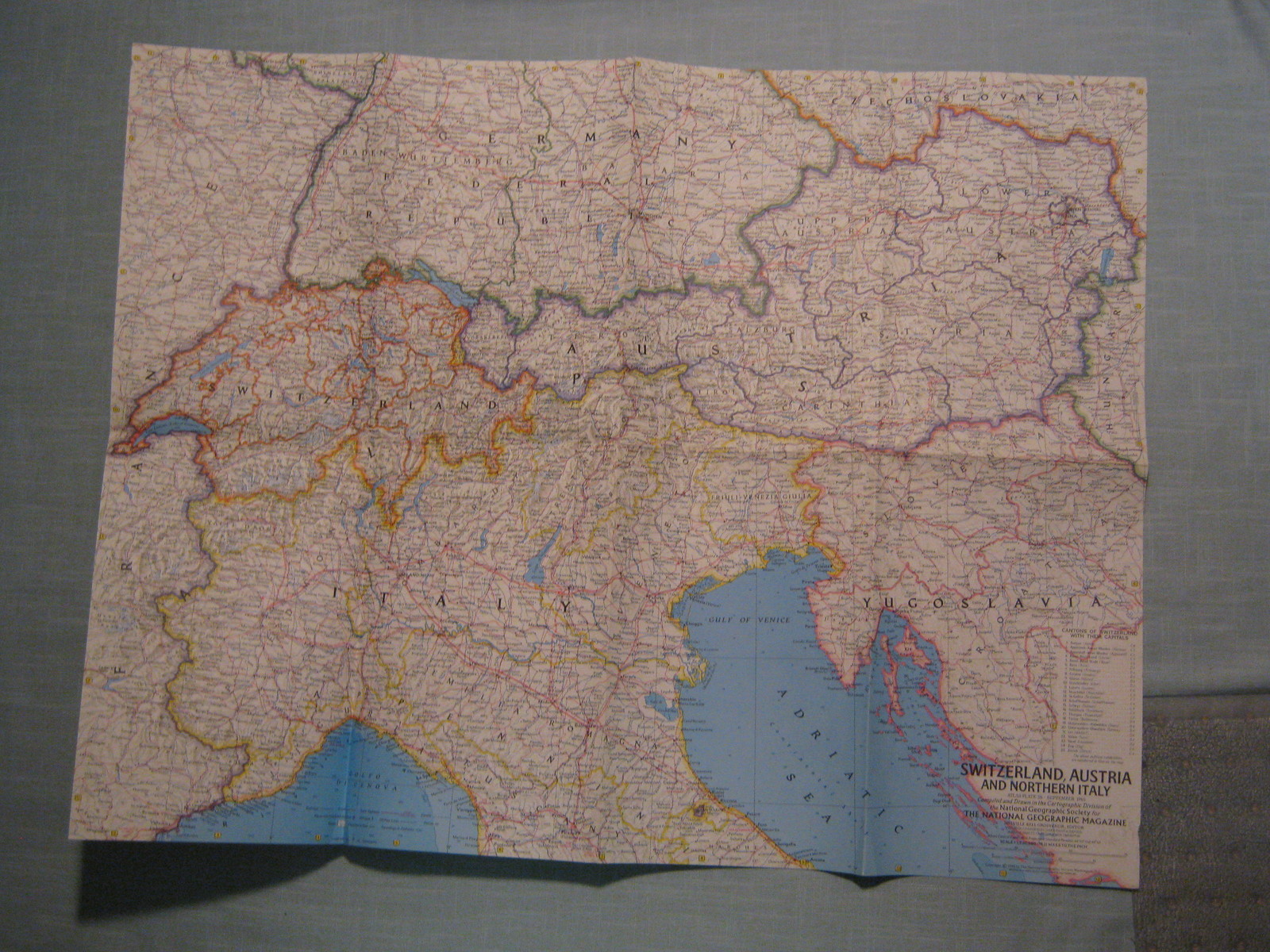 VTG SWITZERLAND, AUSTRIA & NORTHERN ITALY MAP National Geographic September 1965
