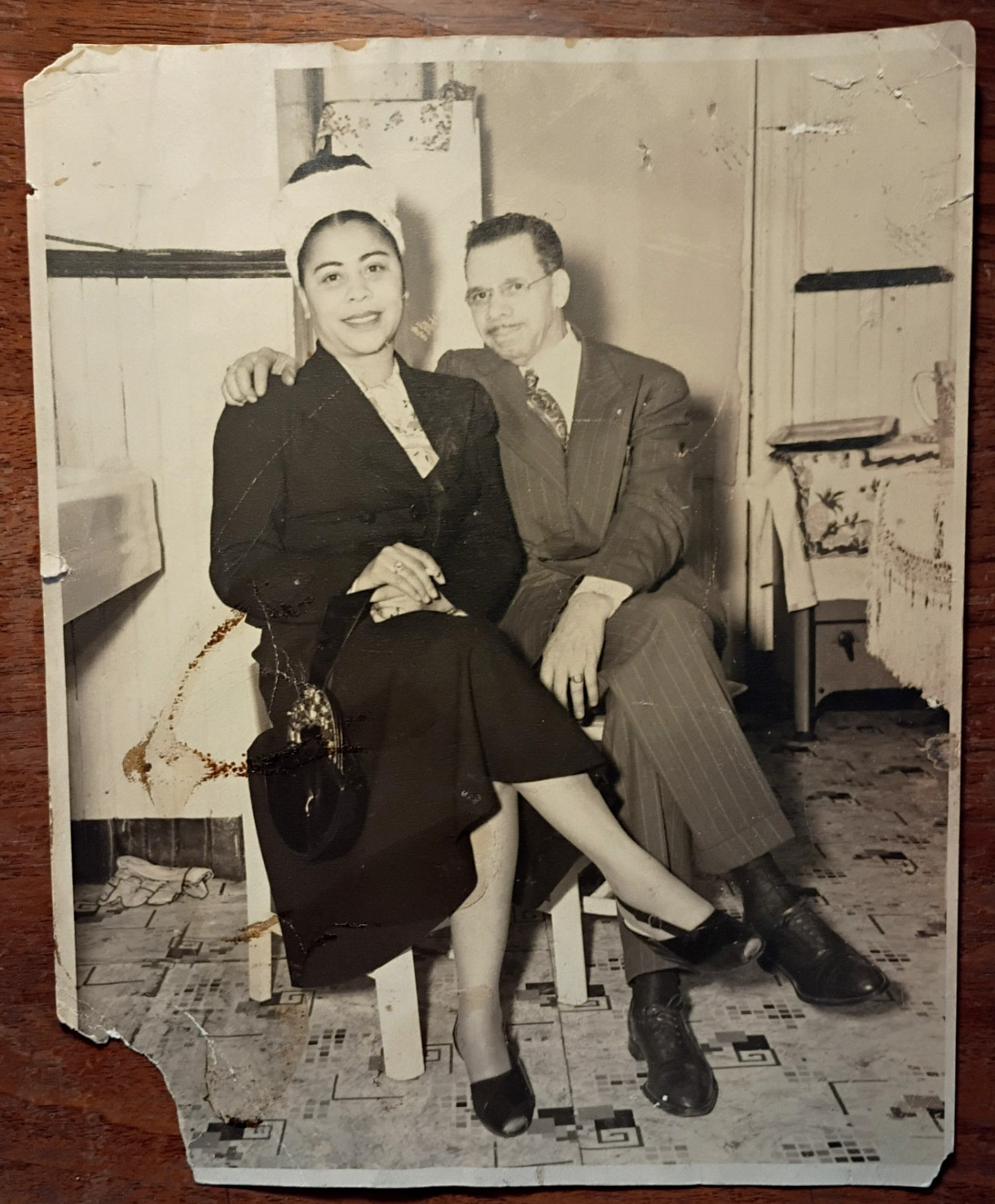 Original 1940s Self Portrait Photo of Harlem Photographer Austin Hansen w/Wife