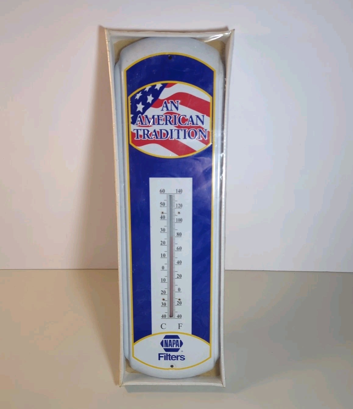 Vtg Napa Auto Parts American Tradition Thermometer Flag Auto Advertising Metal