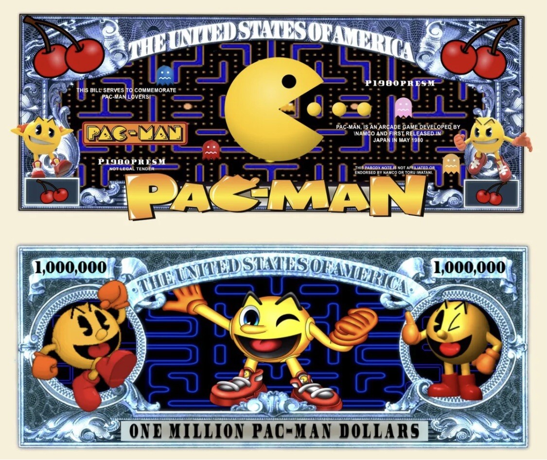 25 Pack Pacman Dollar Bills Arcade Game Money Collectible $1 Million Banknote