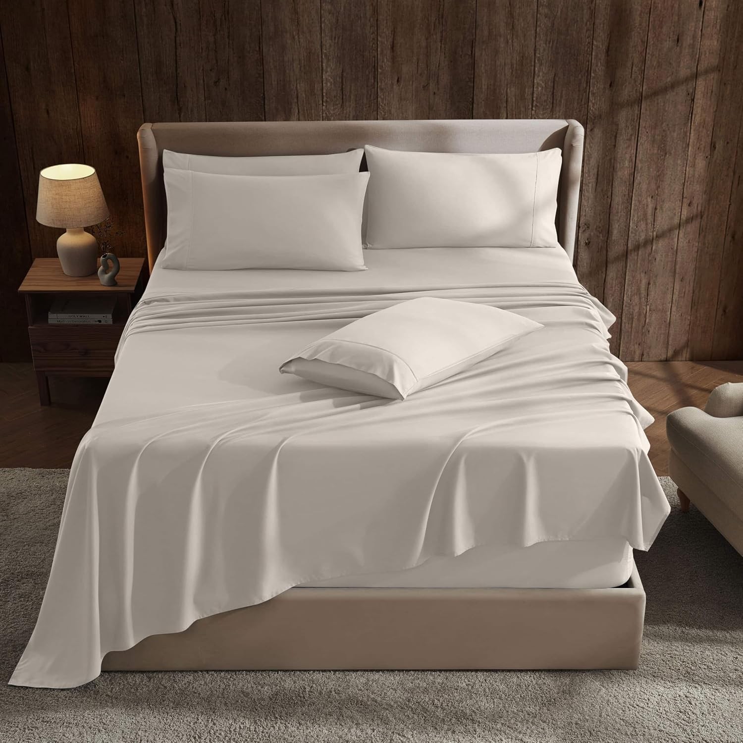 Hearth & Harbor Queen 6PC Extra Deep Pocket Bed Sheet Set - Linen