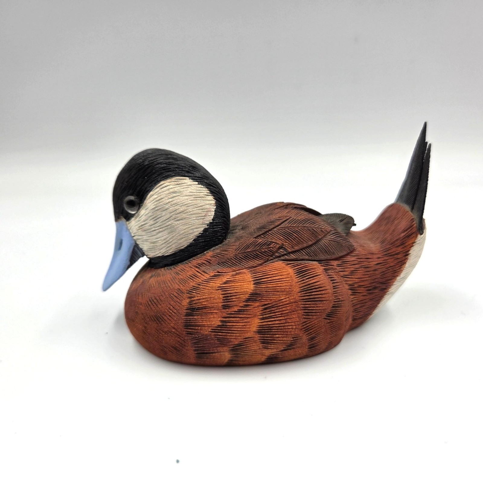 Hand Carved Ruddy Duck Decoy Glass Eye Folk Art Signed RC Hill 1984