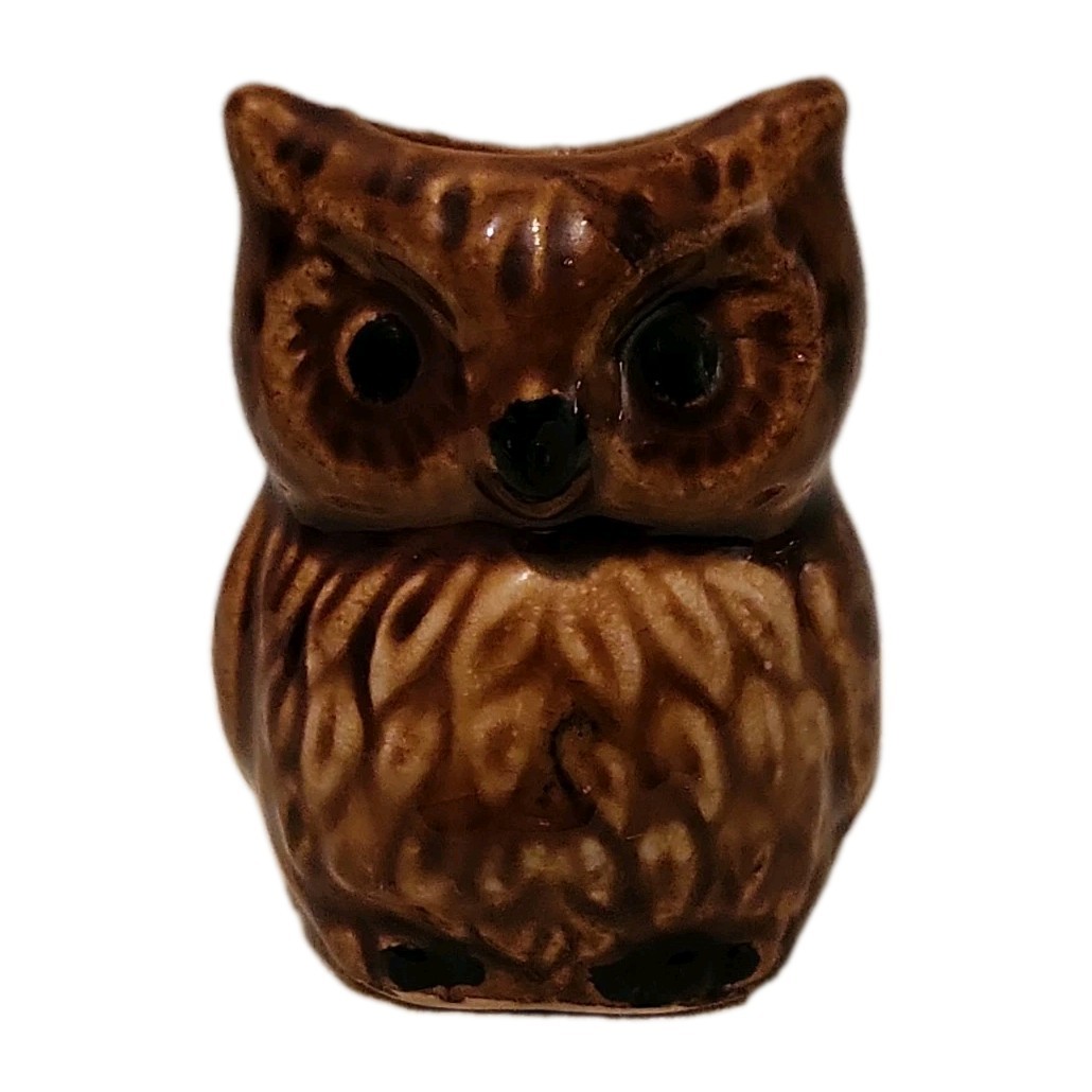 Vintage 2+- inch ceramic owl toothpick holder mini vase