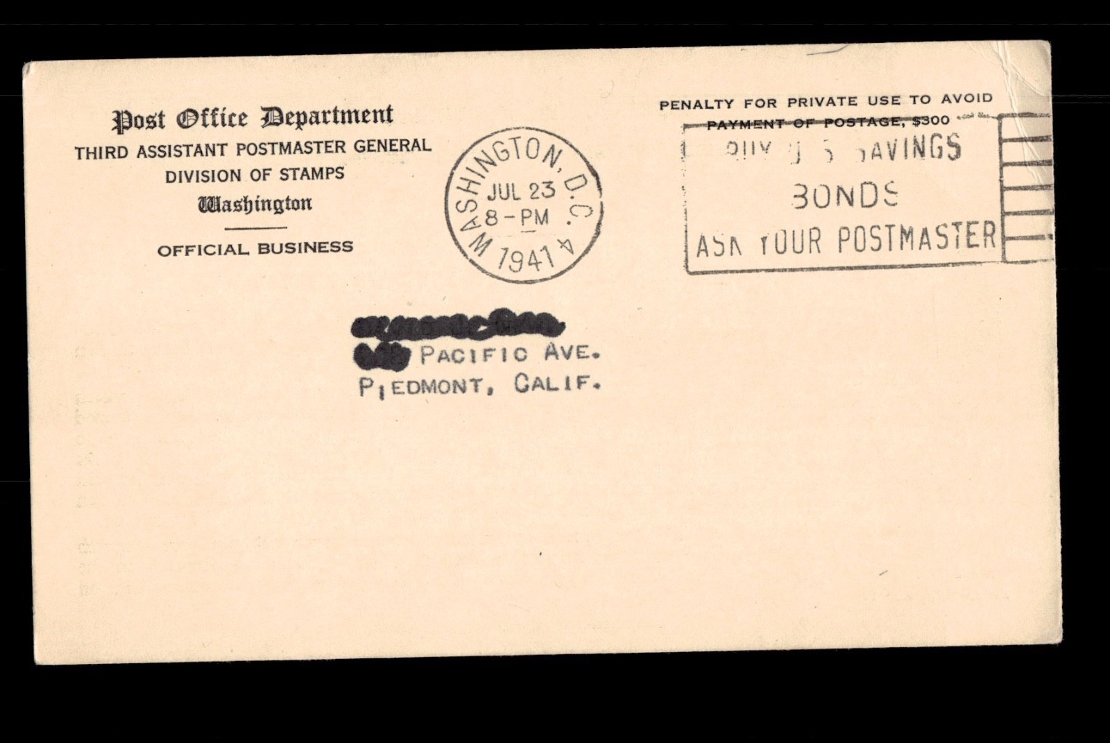 1941 Highway Post Office Service Extended Letter San Francisco–Pacific Grove CA 1941 Highway Post Office Service Extended Letter San Francisco–Pacific Grove CA