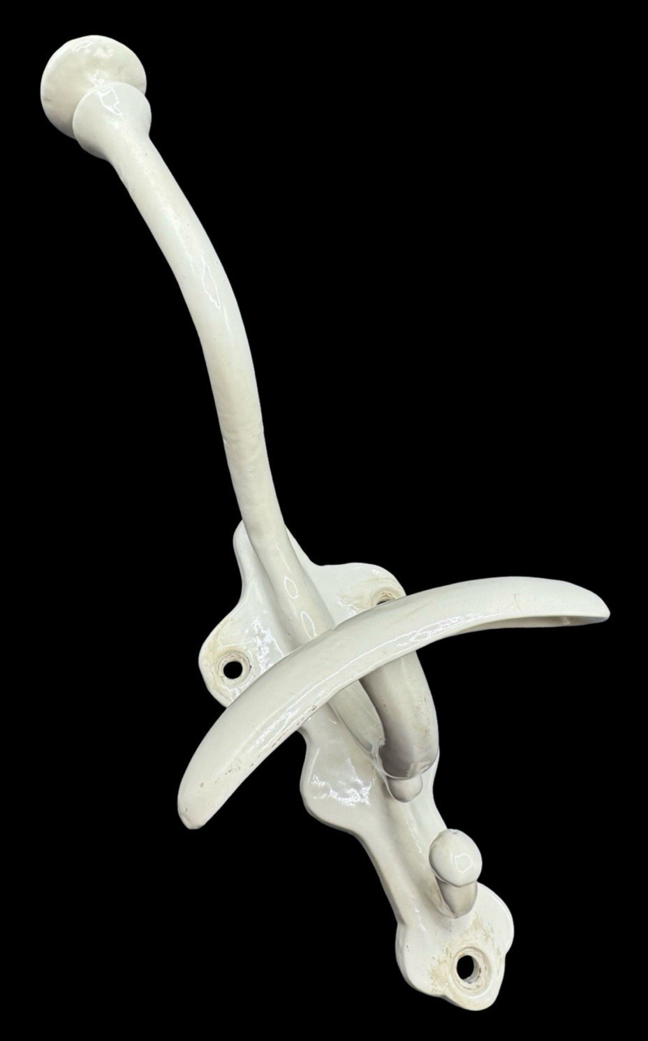 Vintage French Cast Iron Hook White Wall Coat Hanger Larger 10