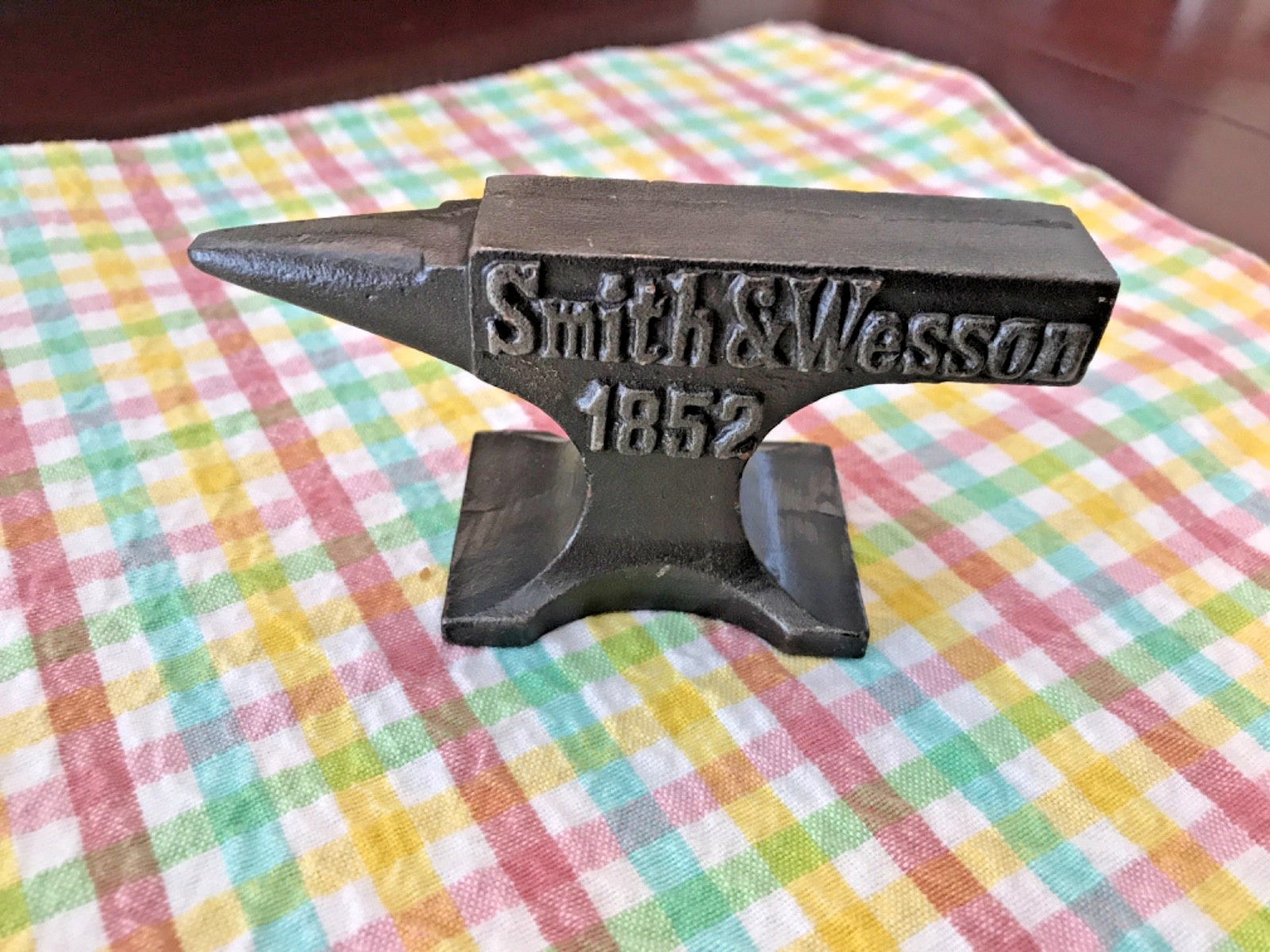 1852 Smith & Wesson Cast Iron Embossed Miniature Advertising Blacksmith Anvil