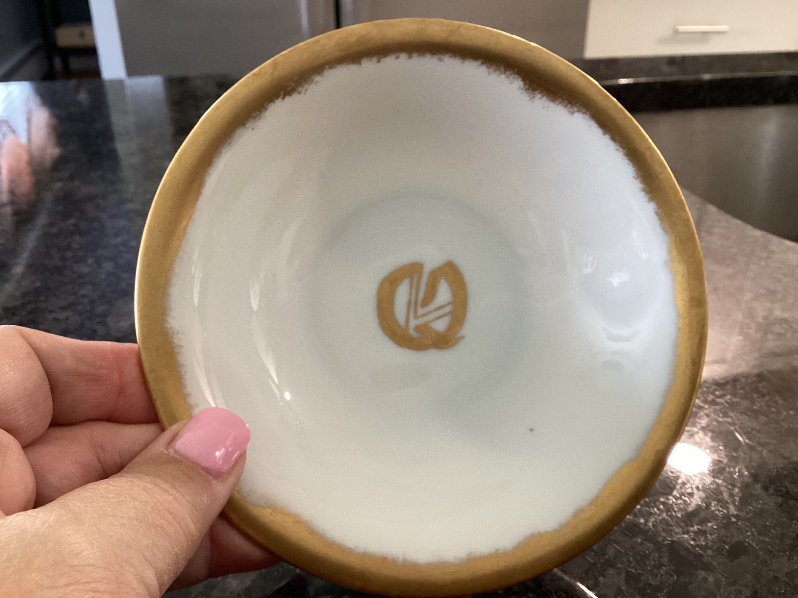 antique MZ Altrohlau Porcelain Bowl Gold Trim Letter Q Czechoslovakia antique MZ Altrohlau Porcelain Bowl Gold Trim Letter Q Czechoslovakia