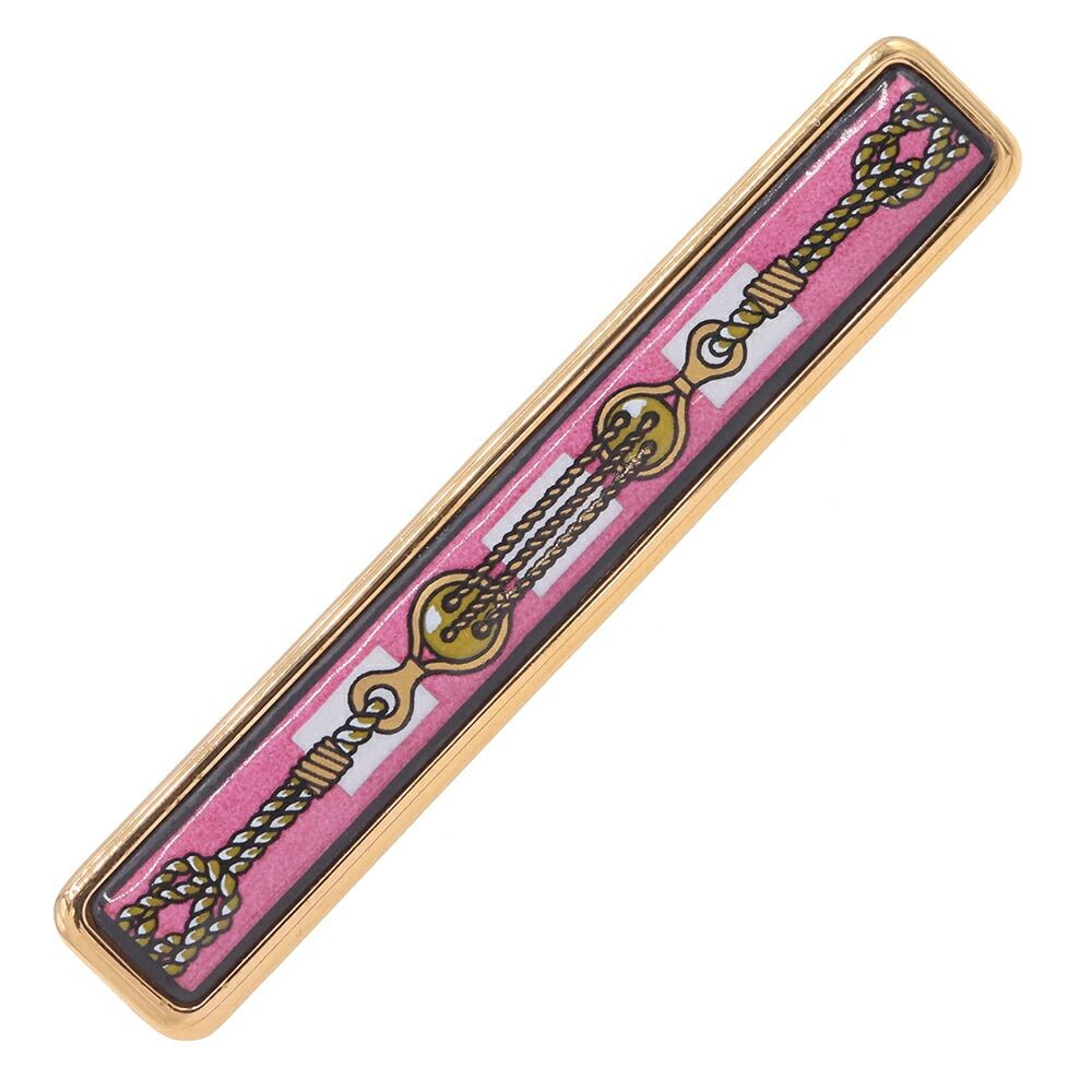 Hermes Enamel Pink Gold Brooch Used Jewelry Pin Men’s Accessories
