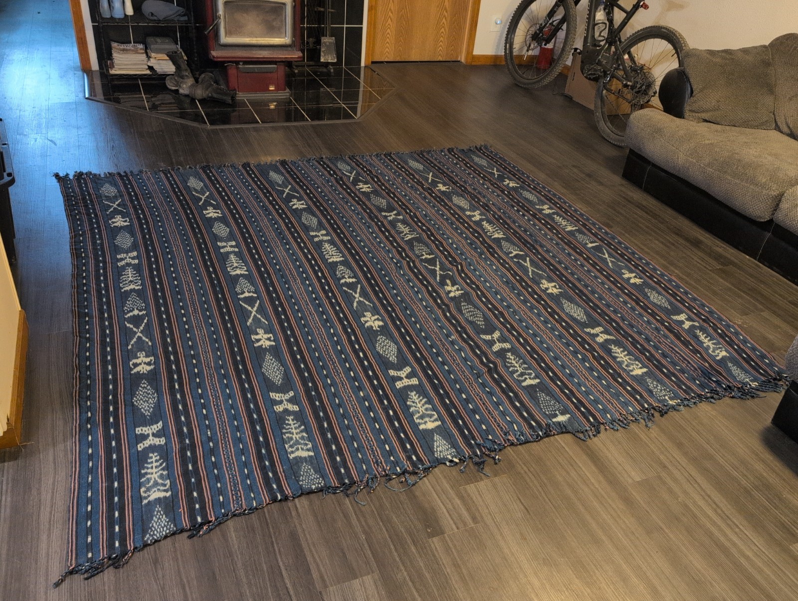 Huge 87x89 Vintage Handwoven Indonesian Ikat Blanket Indigo Hinggi Multi-Panel Huge 87x89 Vintage Handwoven Indonesian Ikat Blanket Indigo Hinggi Multi-Panel