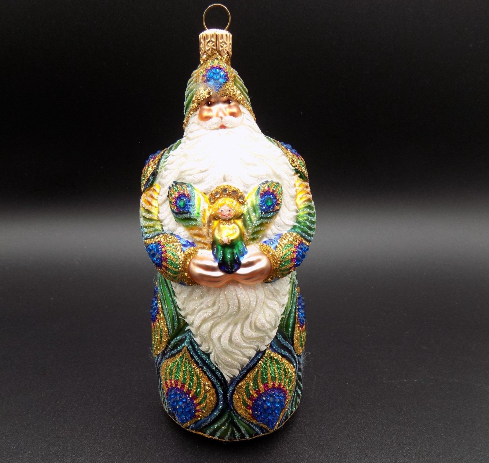Patricia Breen 2004 Saint Chapelle Peacock Santa Holding Angel Ornament 5 1/2\