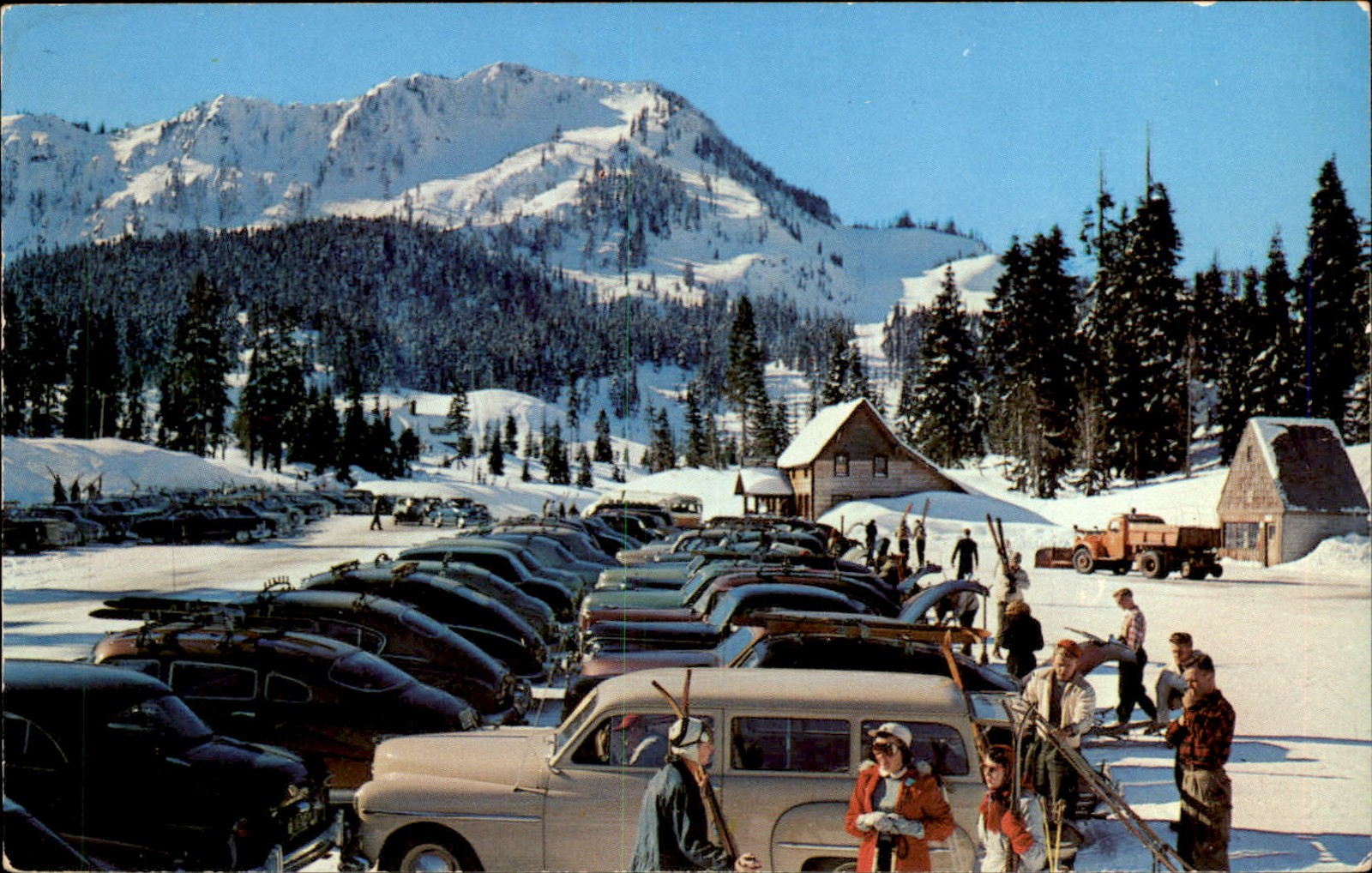 Stevens Pass Washington WA Skiing Cars c1950s Vintage Postcard