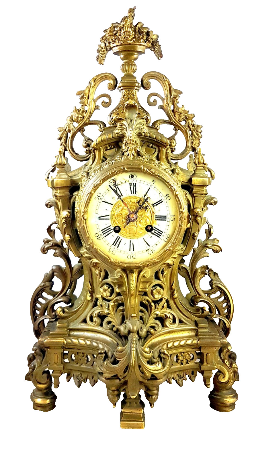 Antique bronze mantel clock, Louis XV France, 1844, large, 65 cm, Achille Brocot