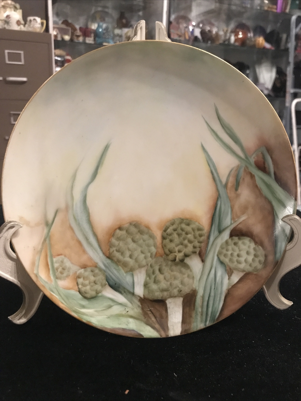 Vintage Antique Hand Painted Organic Plate Art Decor 7 1/2”