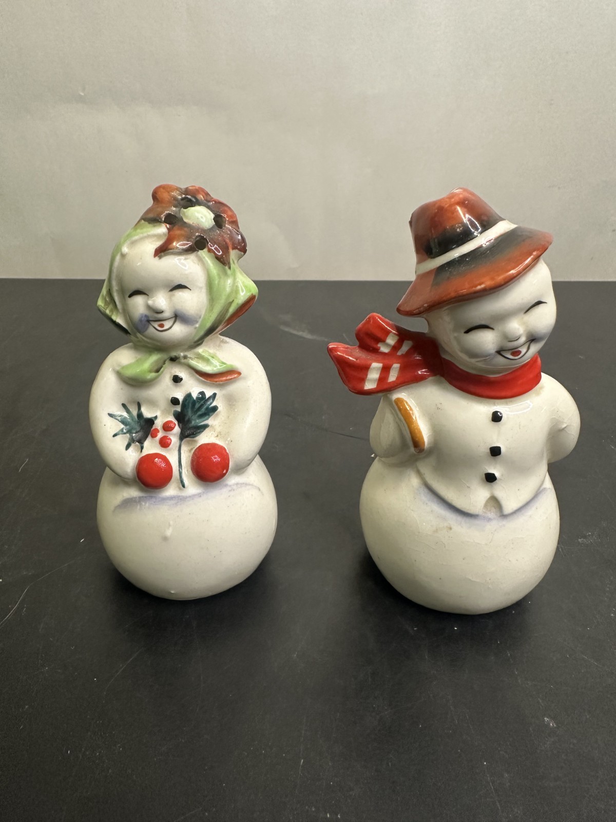 VTG Shafford Japan Christmas Mr. & Mrs. Snowman Salt/Pepper Shakers