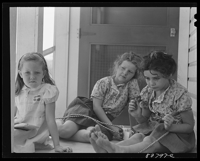Photo:Three Young Girls Porch 1930s Black and White Photograph