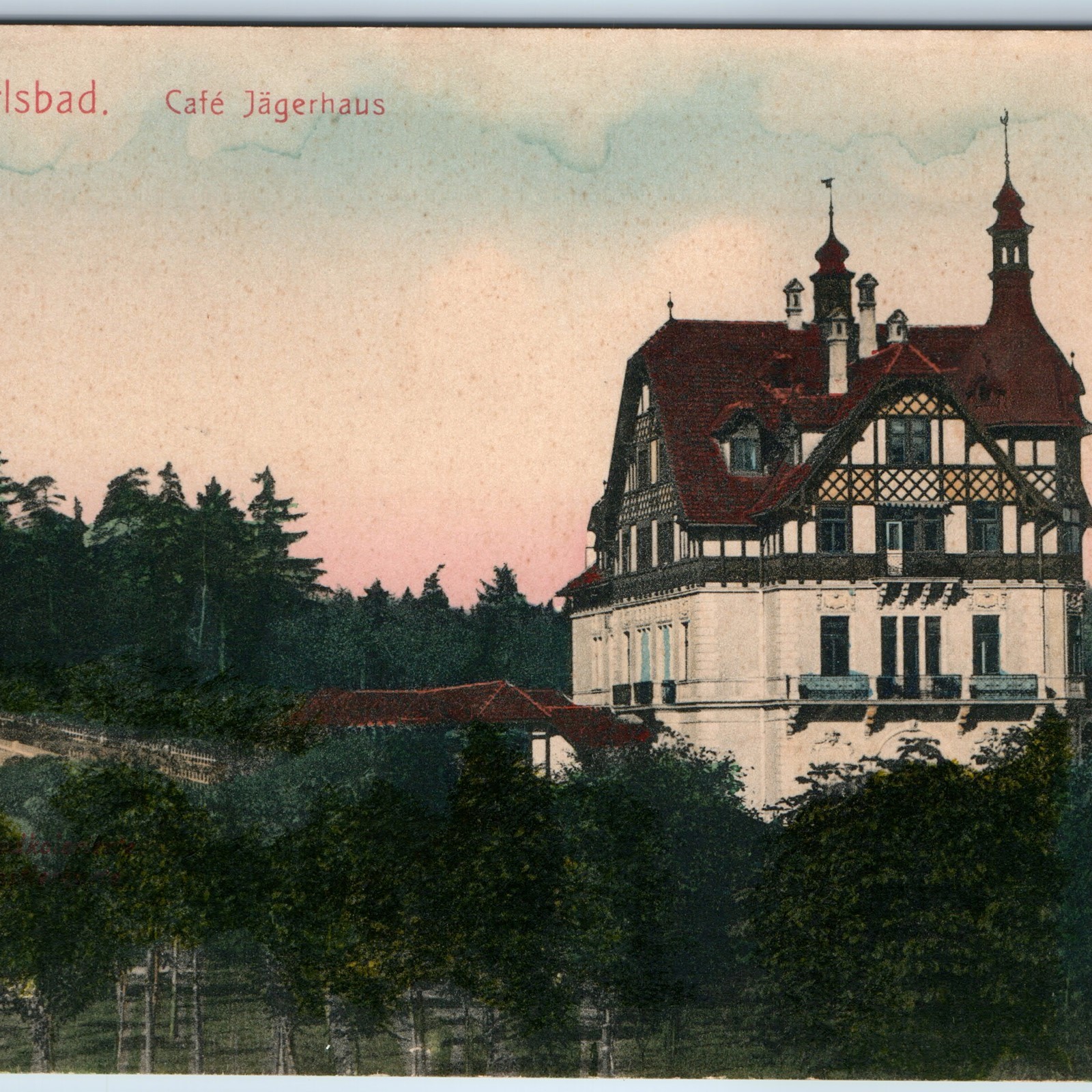 c1900s Karlsbad Germany Cafe Jagerhaus Postcard Carlsbad Karlovy Vary Bruck Sohn