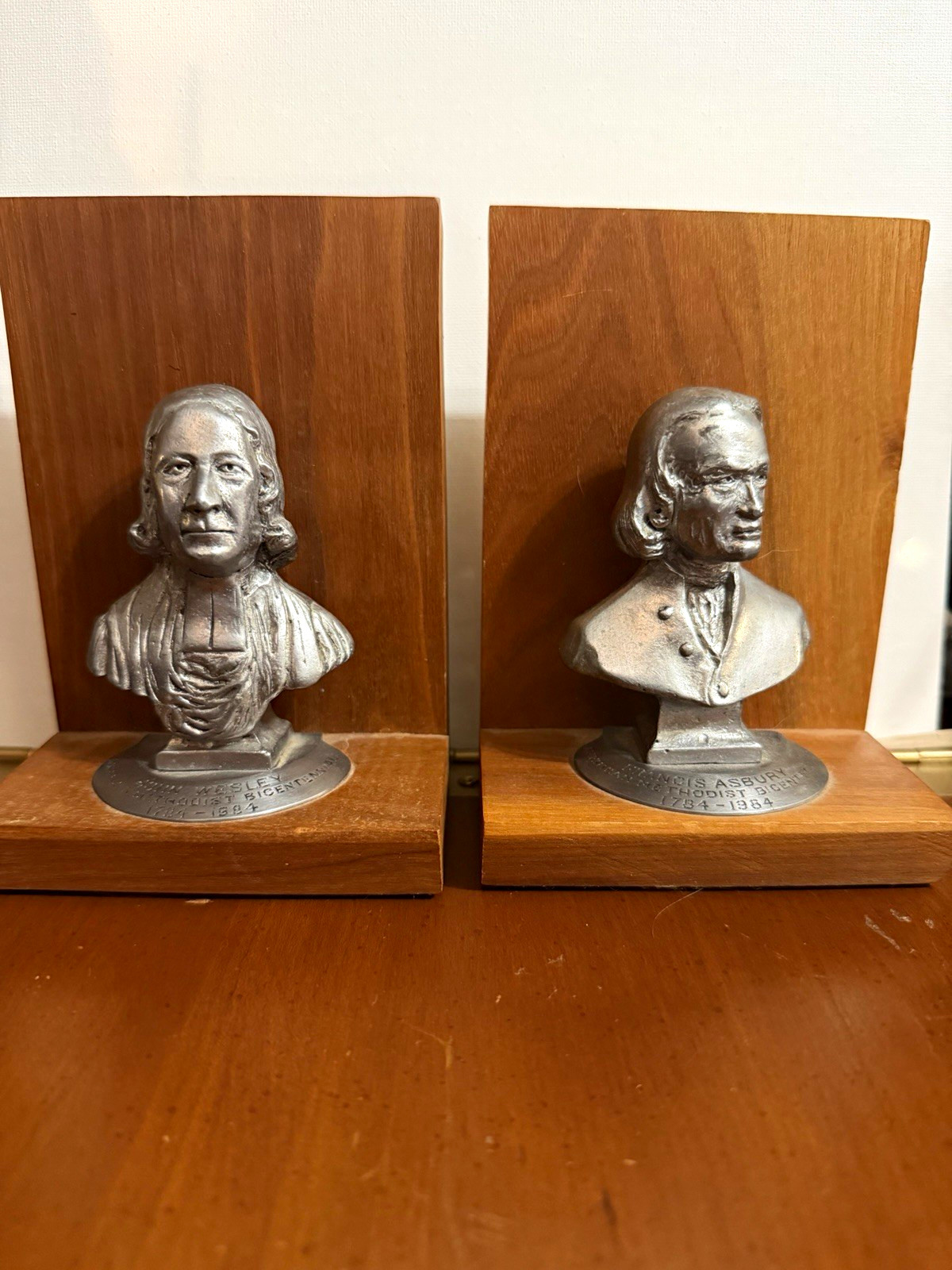 Vintage 1984 Methodist Bicentennial John Wesley & Francis Asbury Bust Bookends