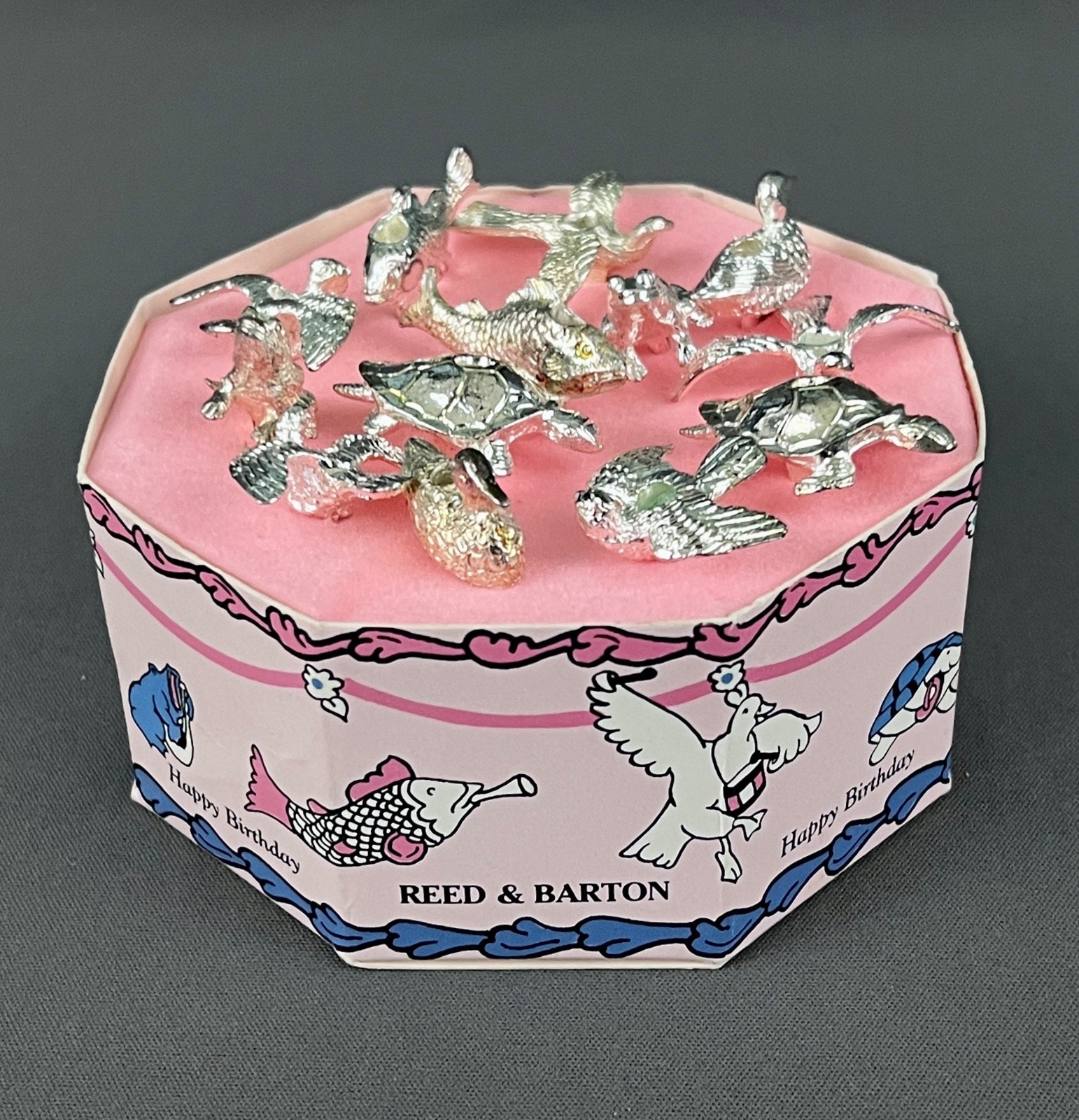 Vtg Reed and Barton Silver Plate Birthday Candle Holders Birds Aquatic 13 pcs