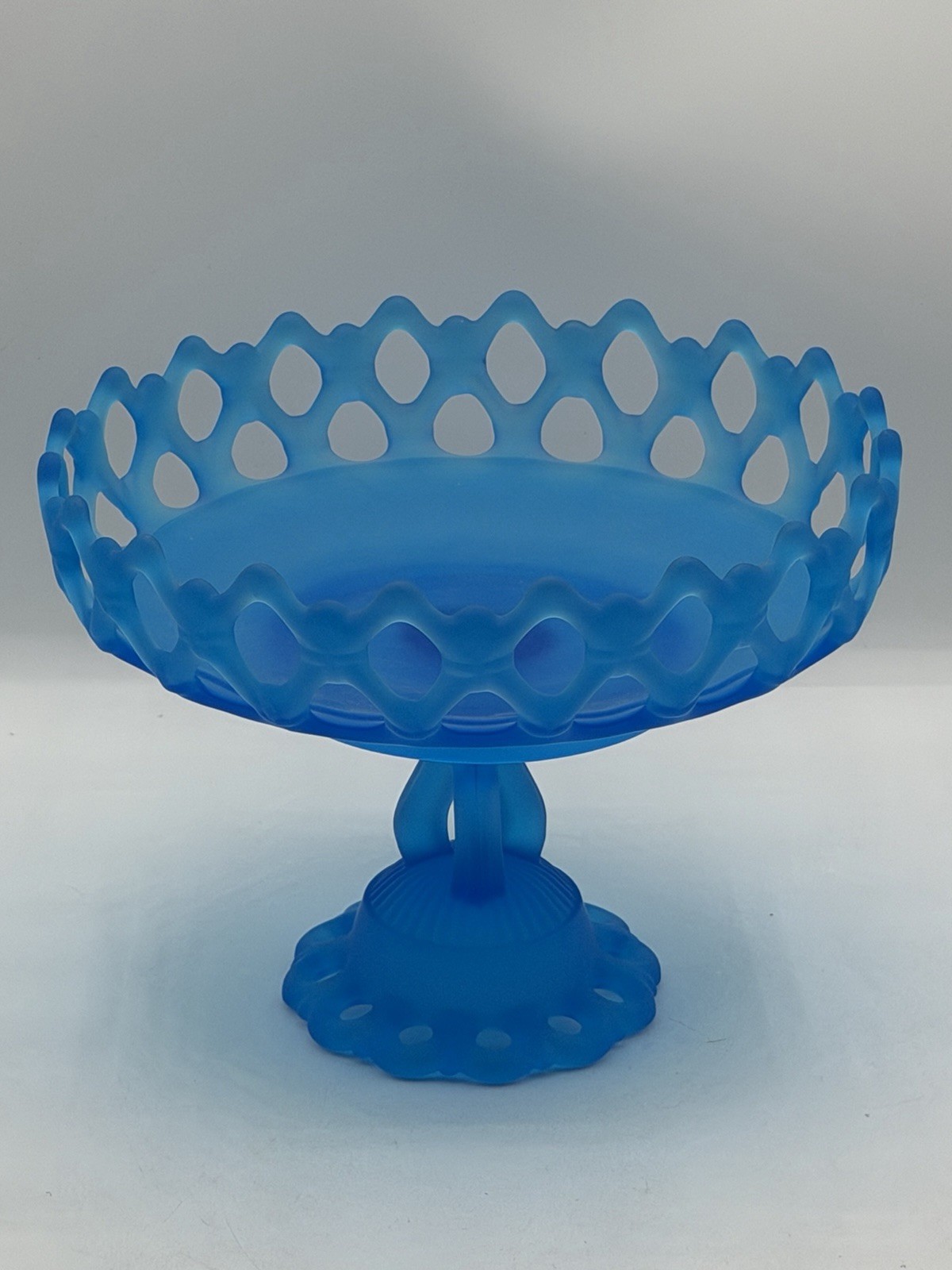 Vintage Blue Westmoreland Glass Doric Pattern Pedestal Compote