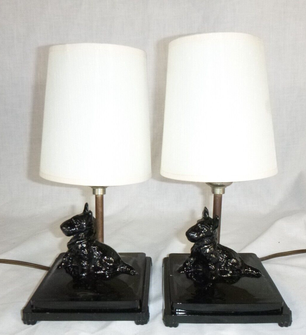 Pr Vtg Small Black Glass Boudoir Lamps Scottie Dogs Scottish Terriers 6 Pr Vtg Small Black Glass Boudoir Lamps Scottie Dogs Scottish Terriers 6