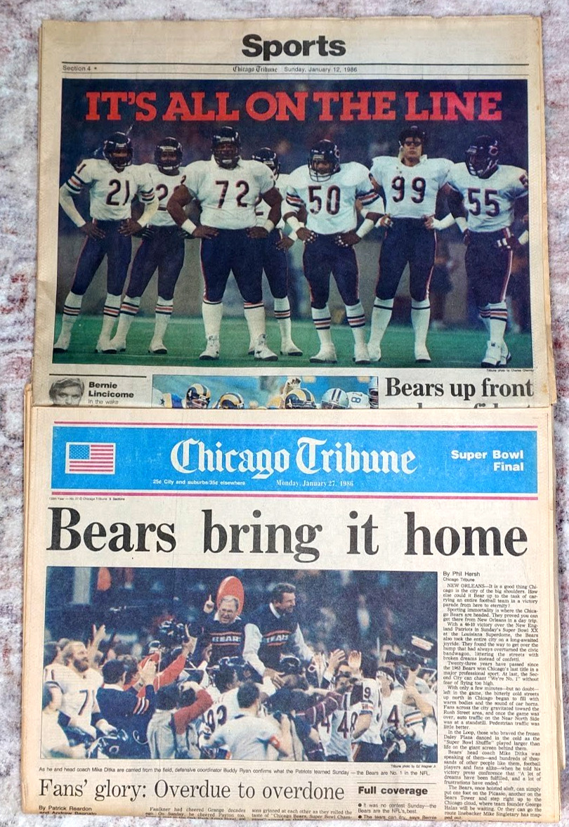 1986 Chicago Tribune Bears Bring It Home COMPLETE Newspaper Super Bowl XX