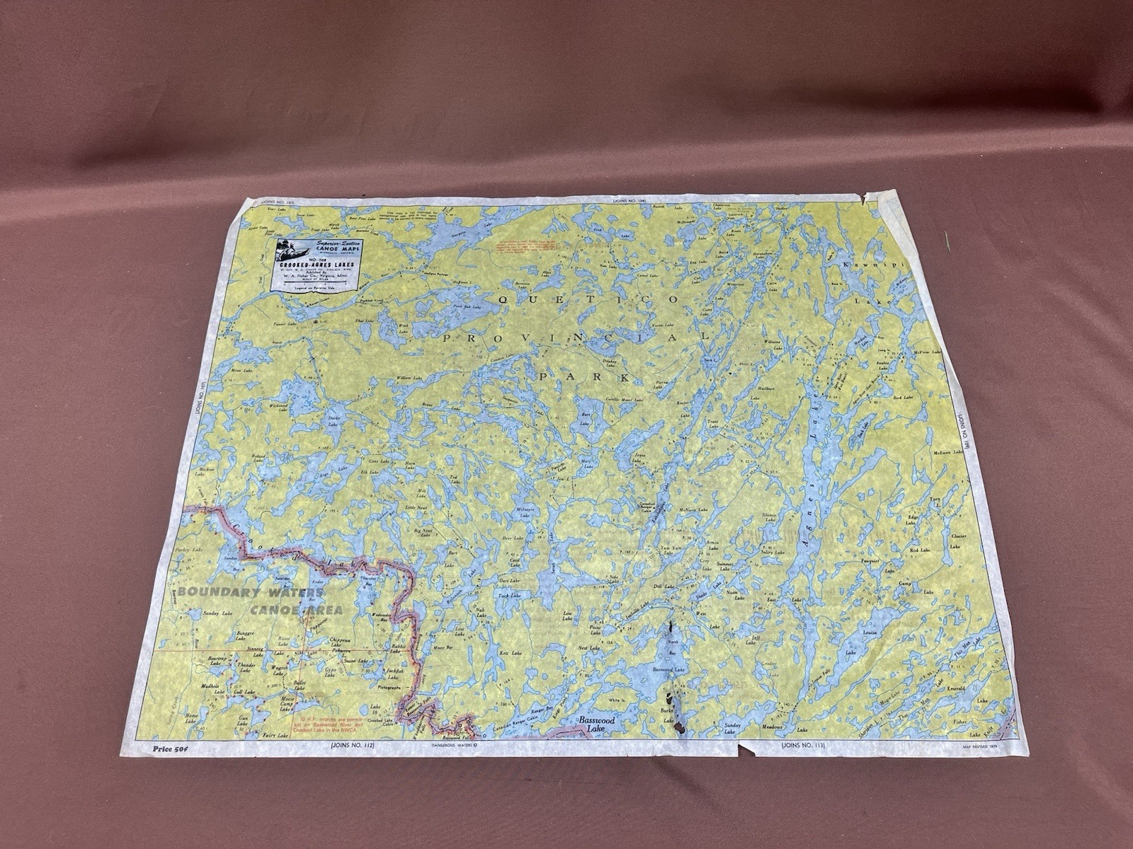 W.A. Fisher Company Vintage BWCA Map  No. 108 Crooked-Agnes